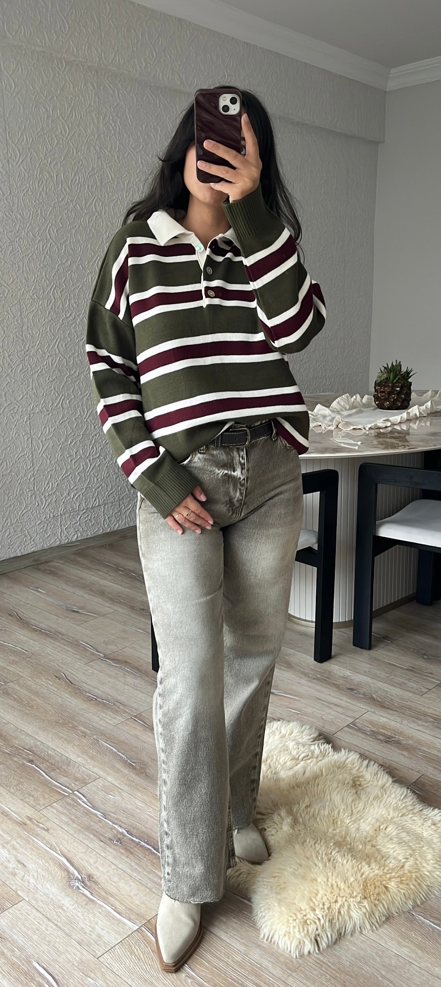 Polo Yaka Çizgili Kazak