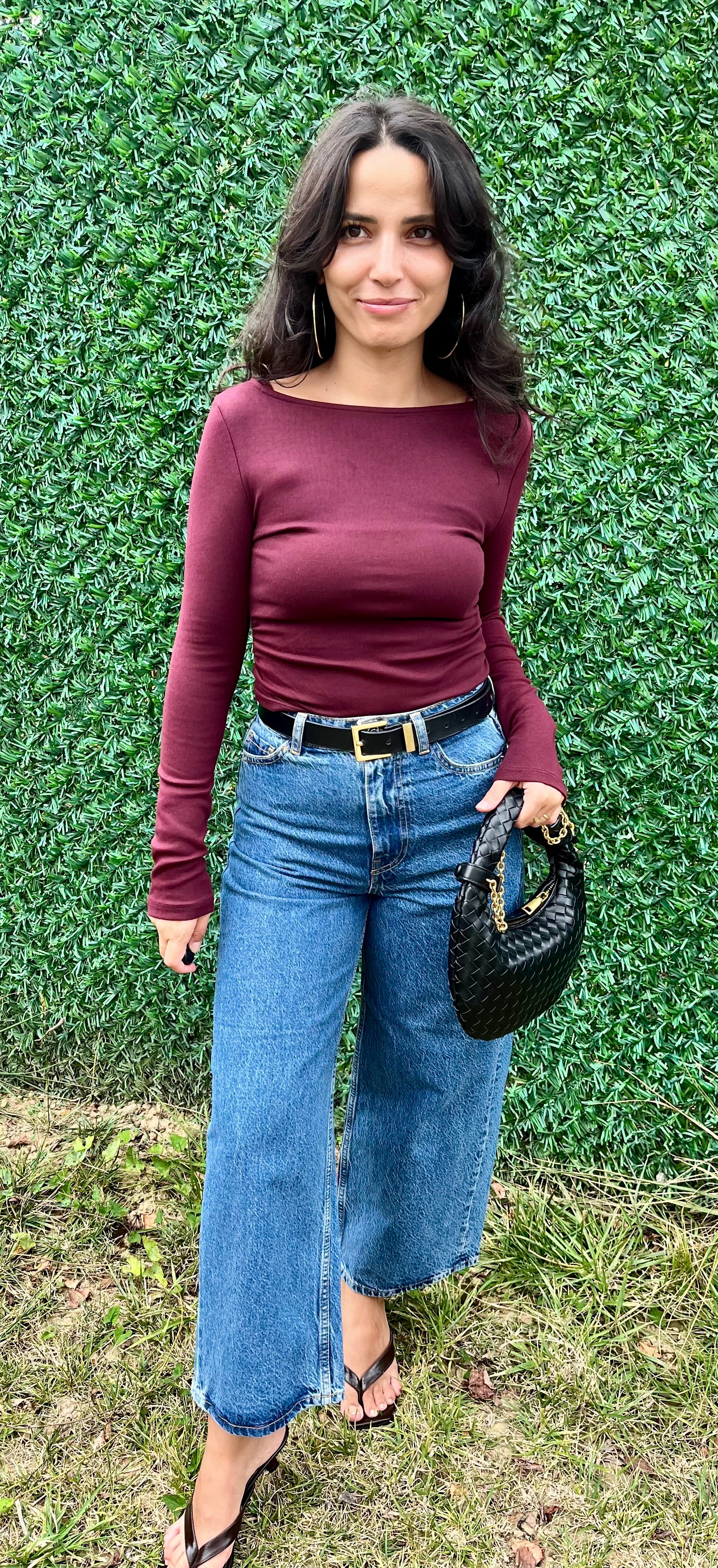 Bordo Kayık Yaka Likralı Bluz 