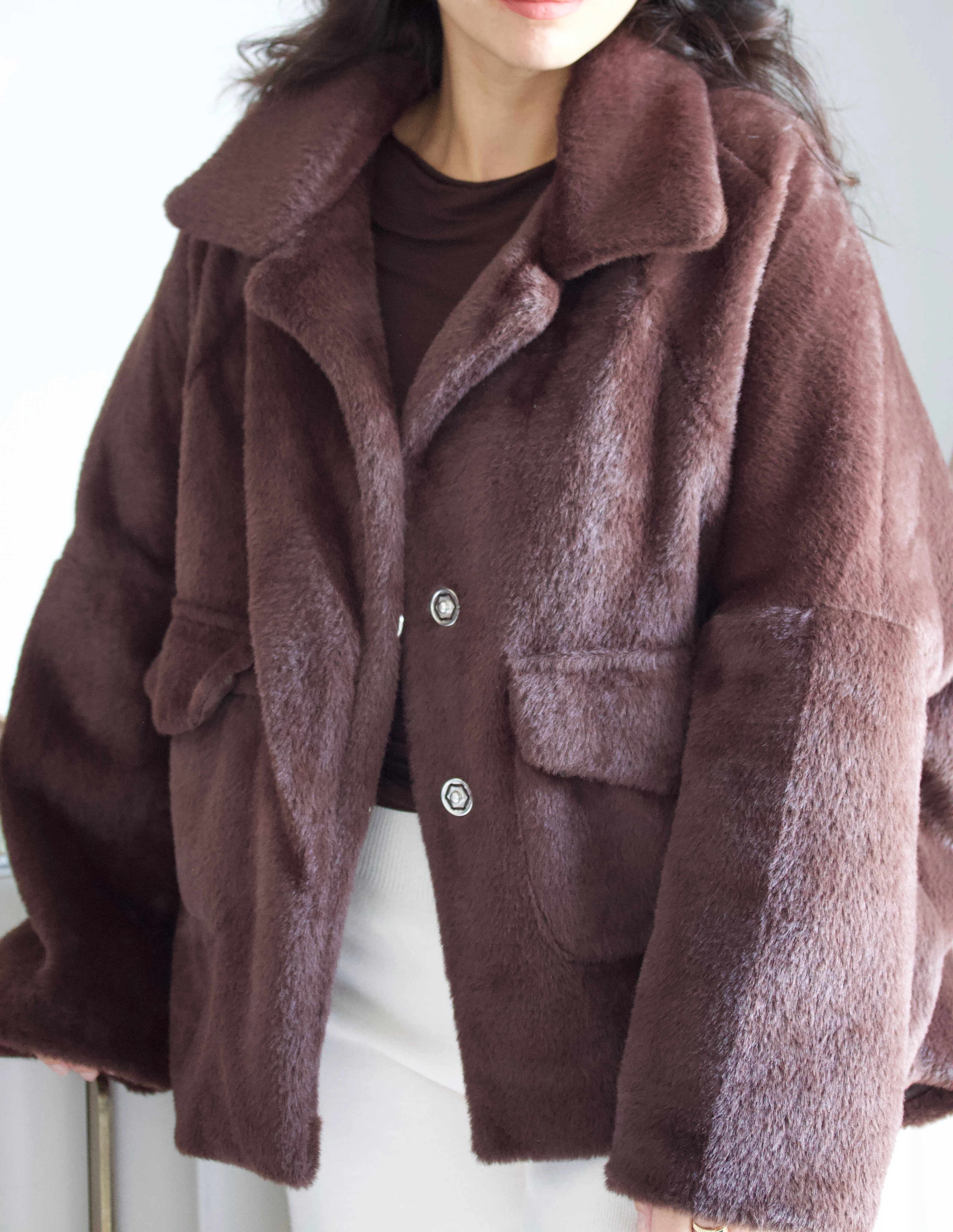 Acı Kahve Peluş Kürk Mont 