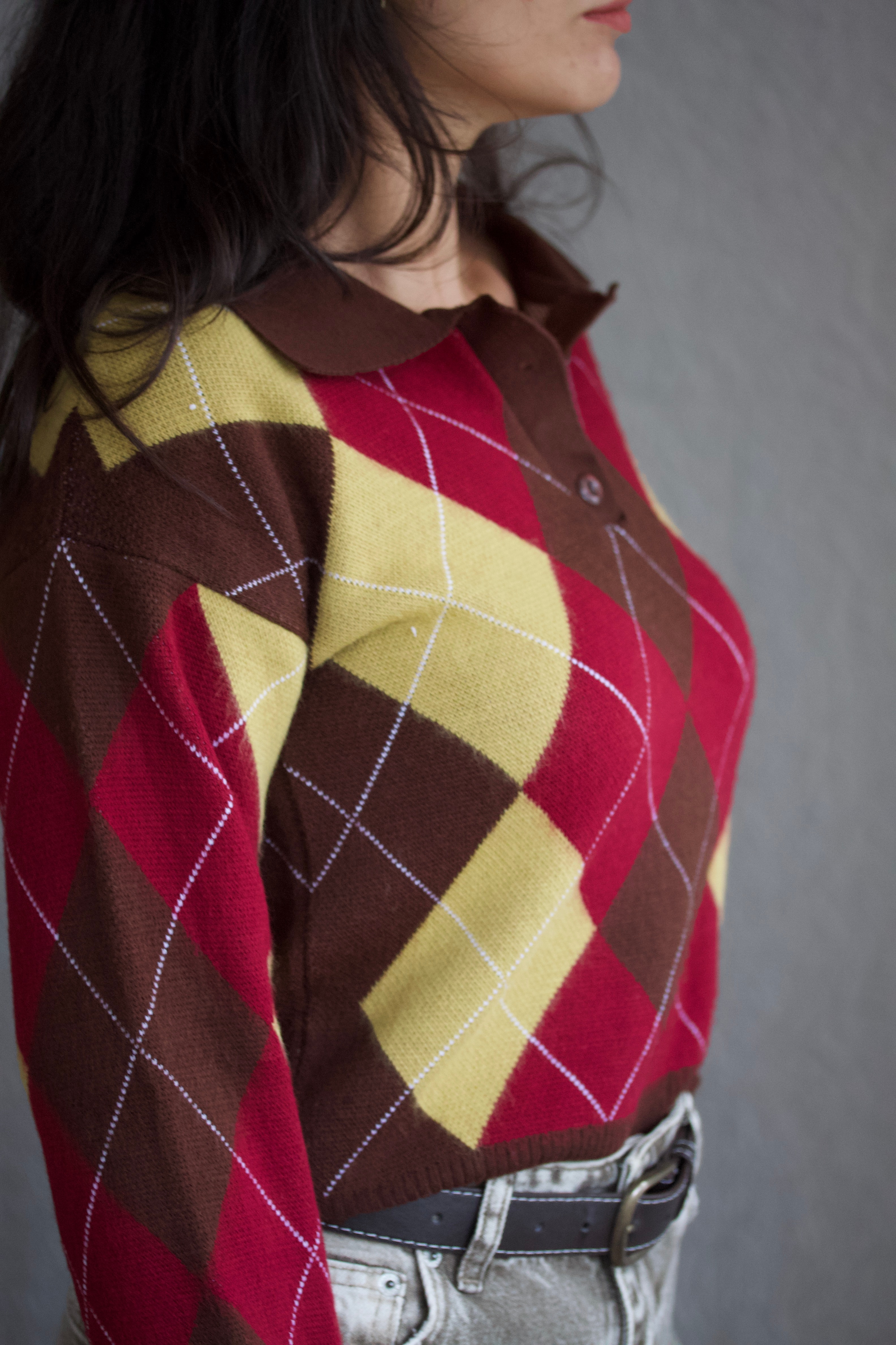 Polo Yaka Baklava Desenli Kazak