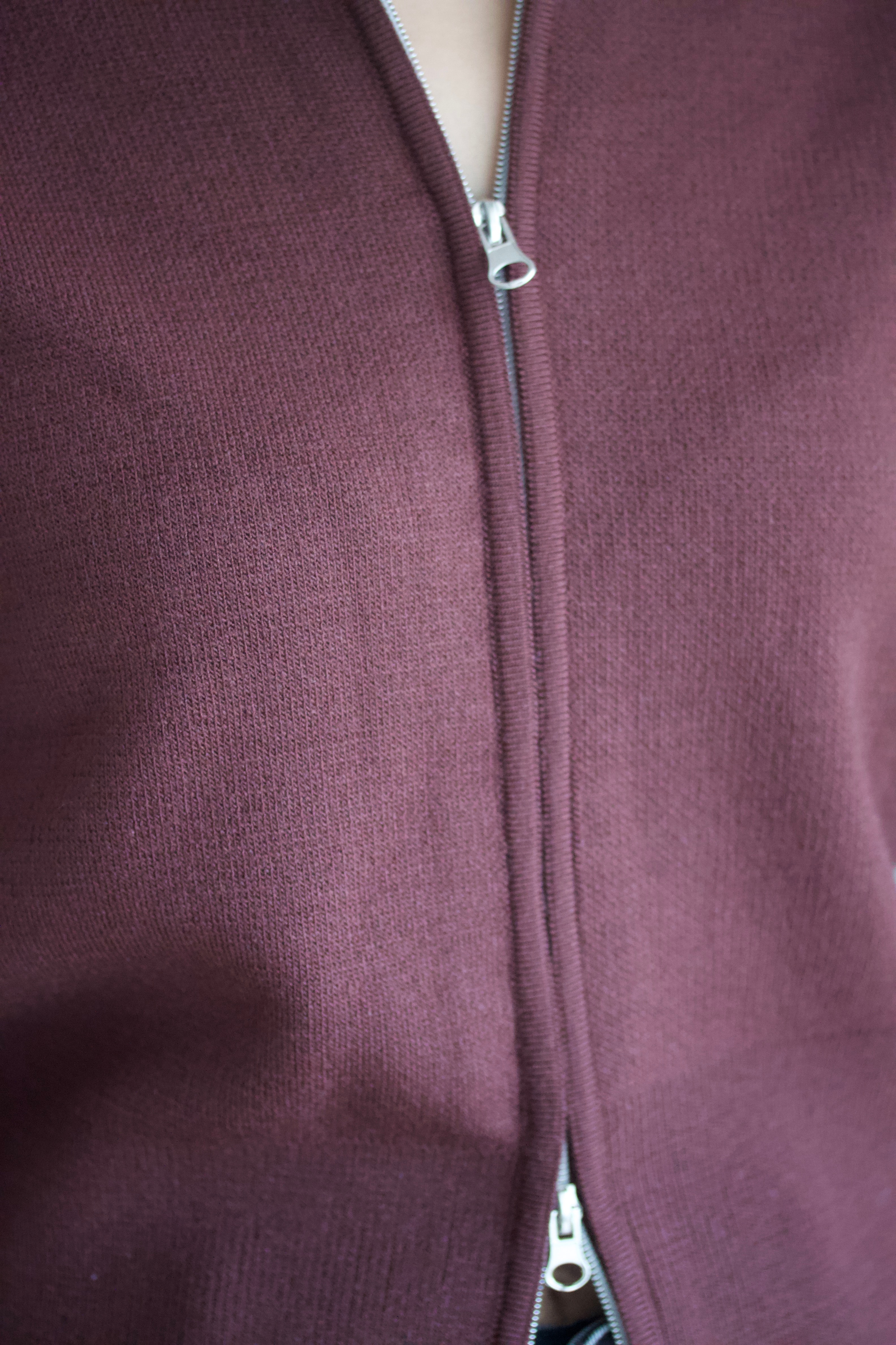 Mürdüm Çift Fermuarlı Hırka 