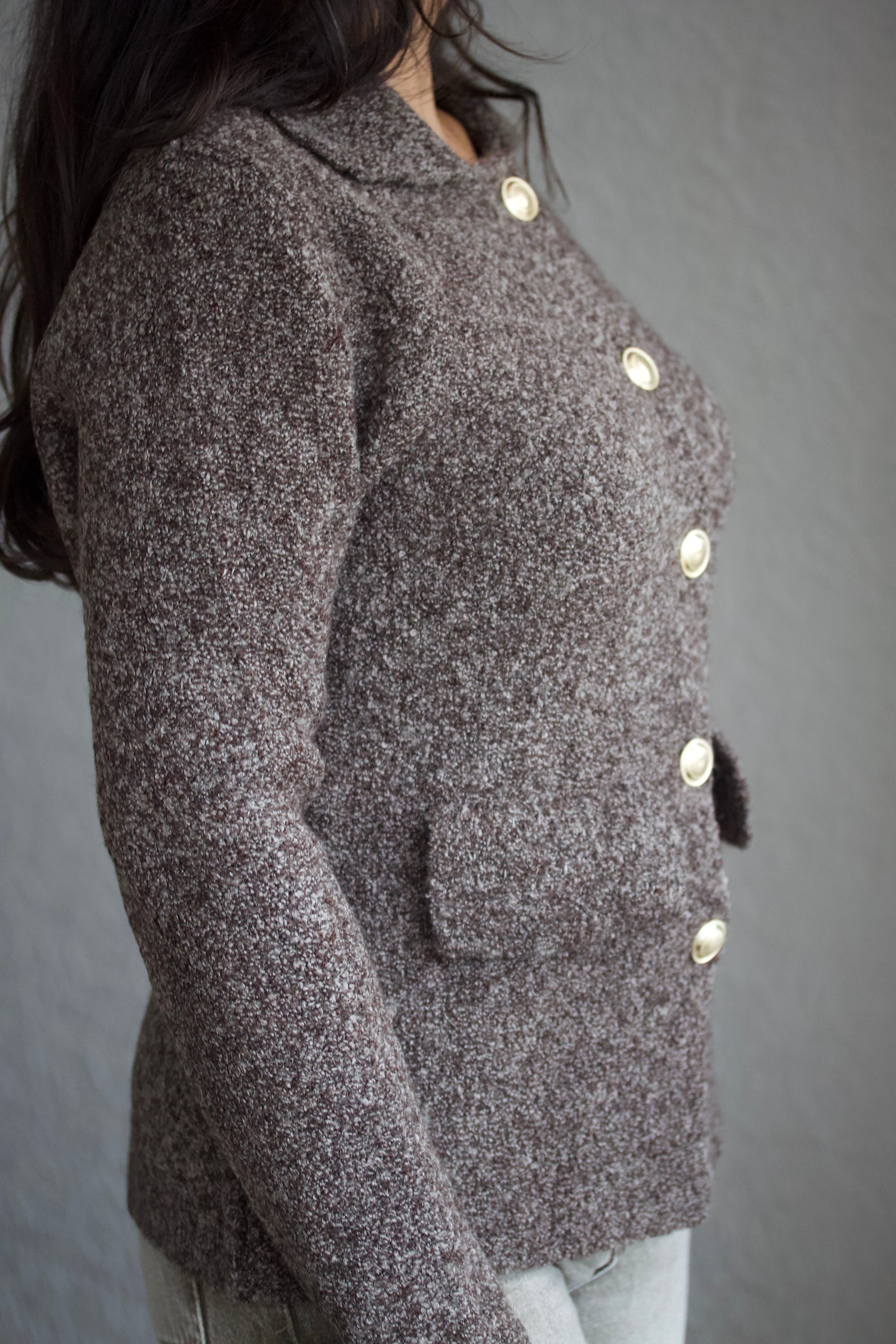 Kahve Polo Yaka Düğmeli Cep Detaylı Triko Hırka