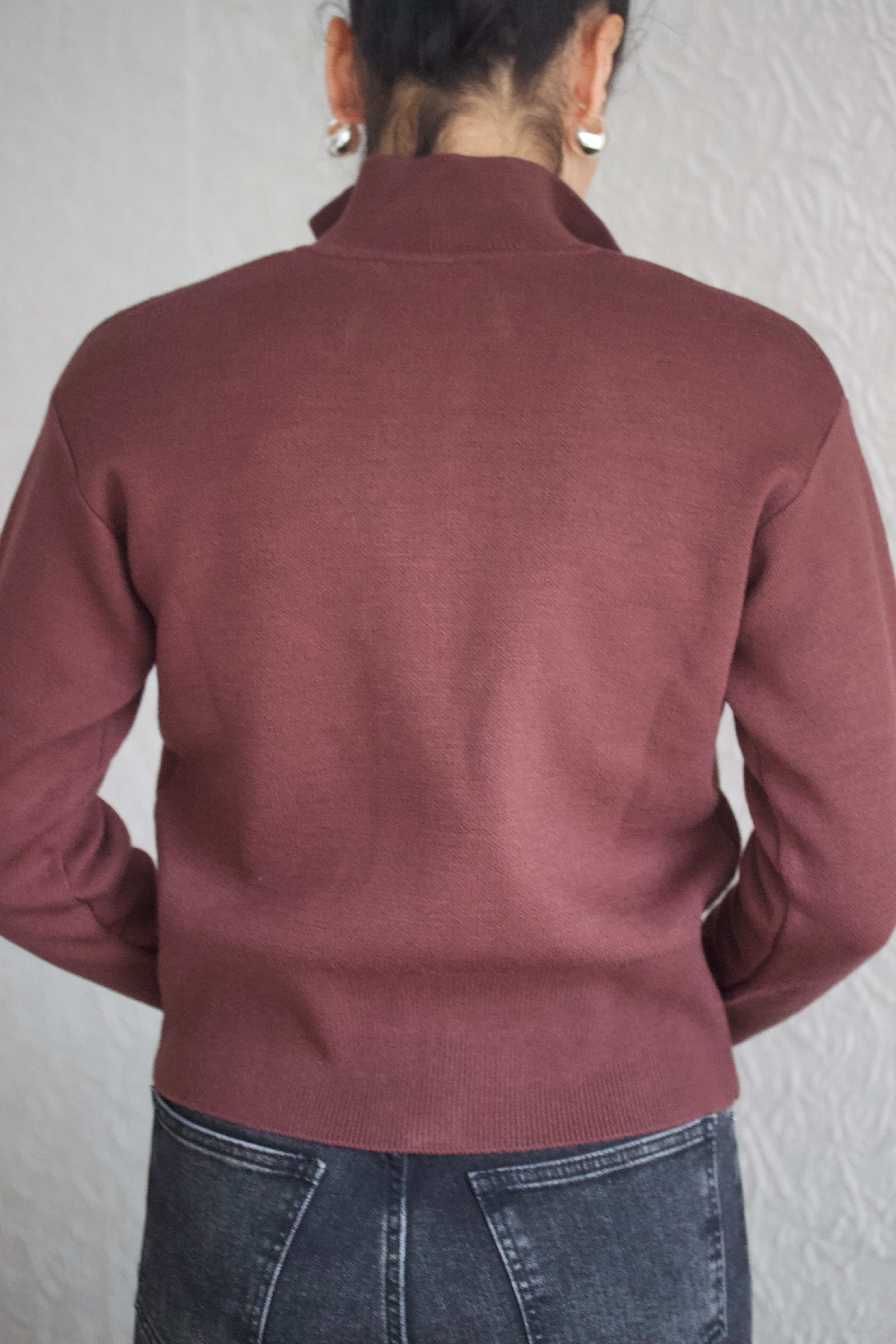 Mürdüm Çift Fermuarlı Hırka 