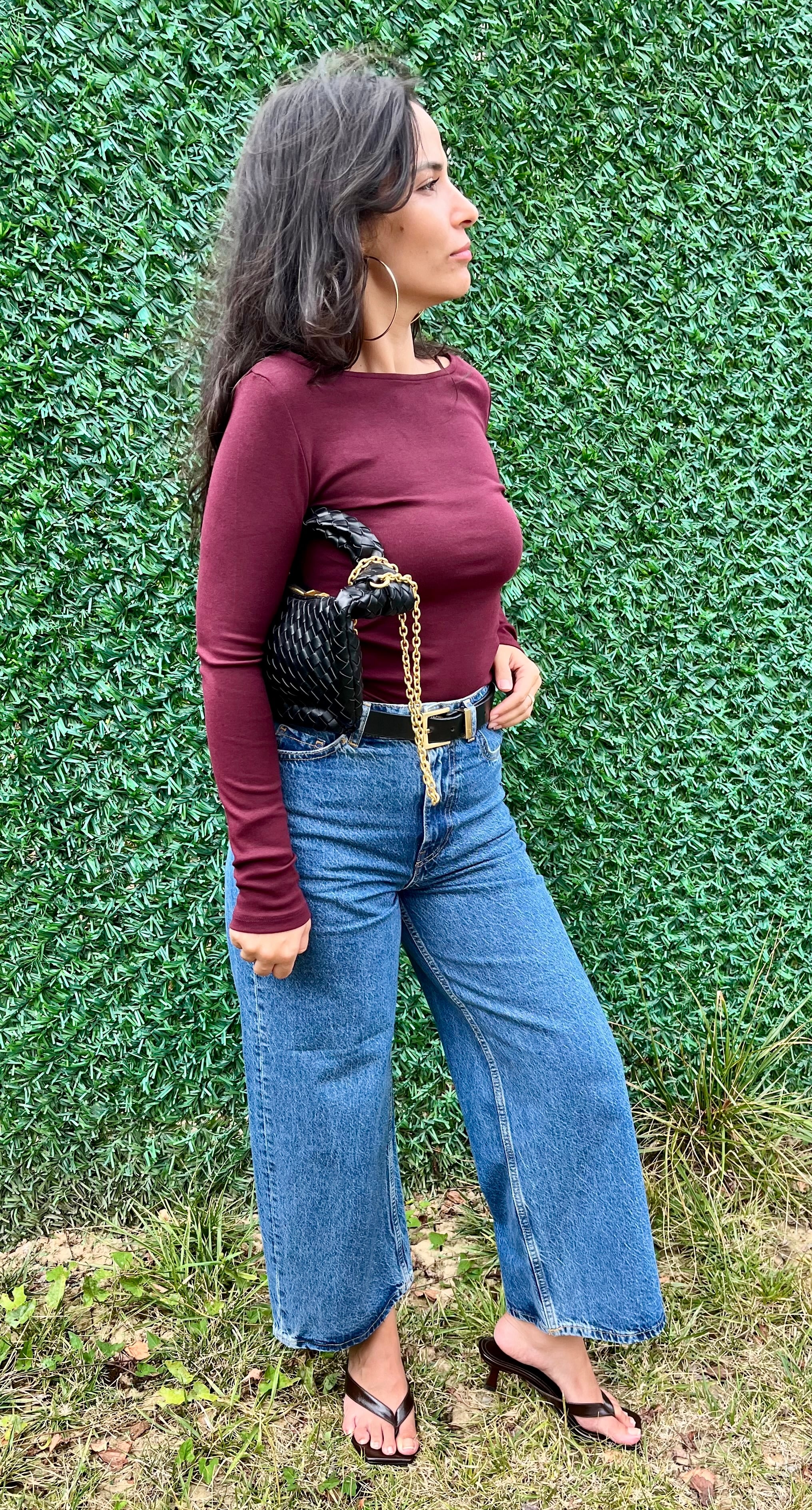 Bordo Kayık Yaka Likralı Bluz 