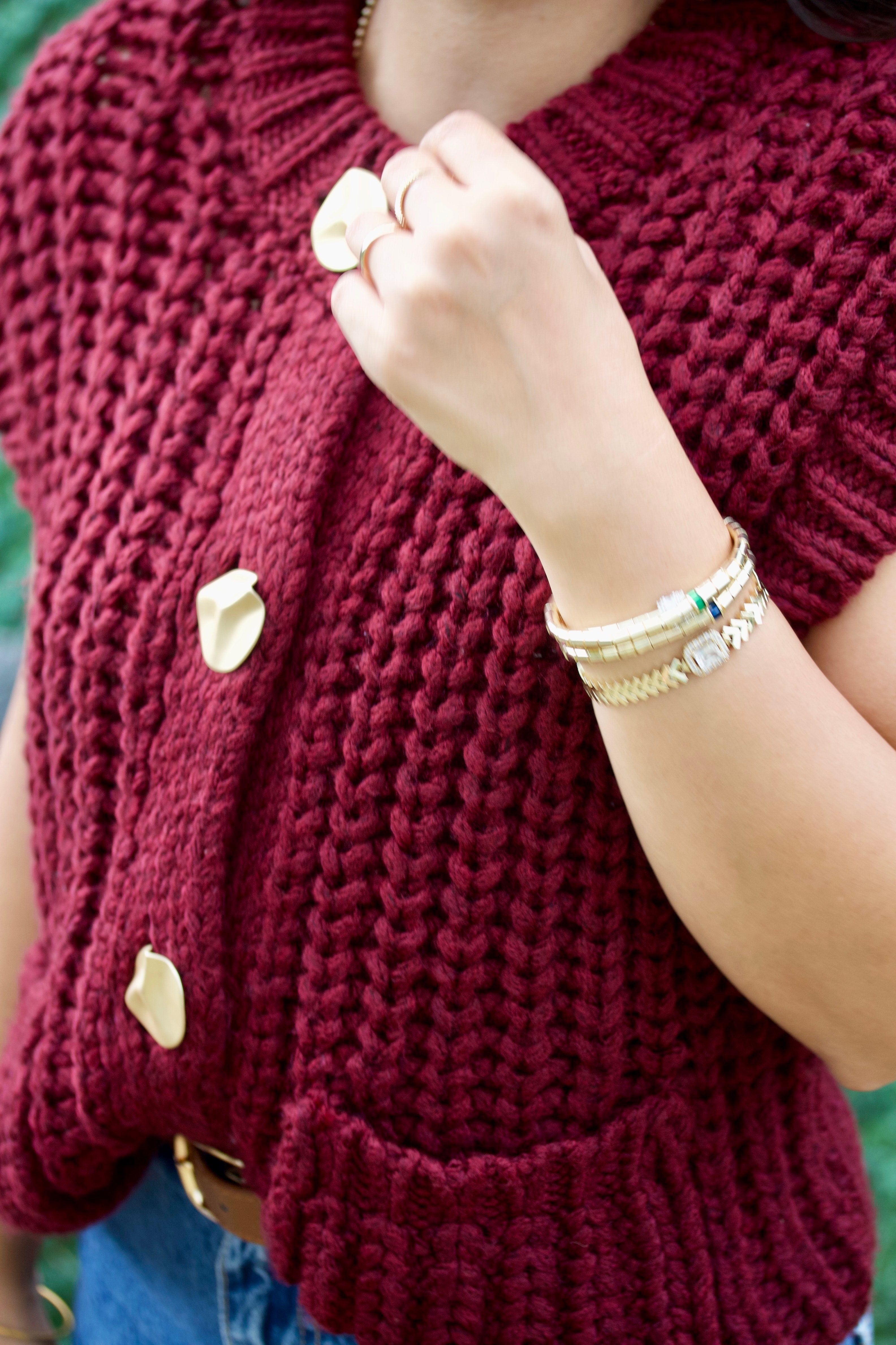 Bordo Bisiklet Yaka Yumuşak Dokulu Cepli Düğmeli Triko Yelek