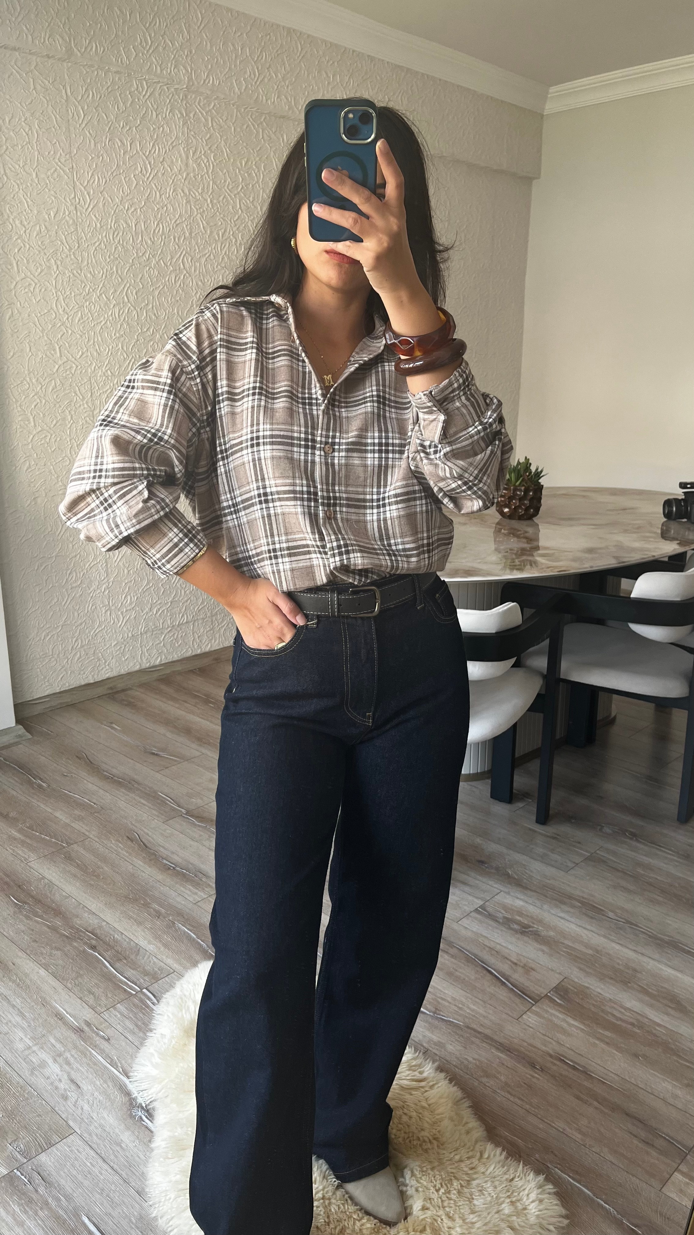 Ekose Desenli Oversize Gömlek 