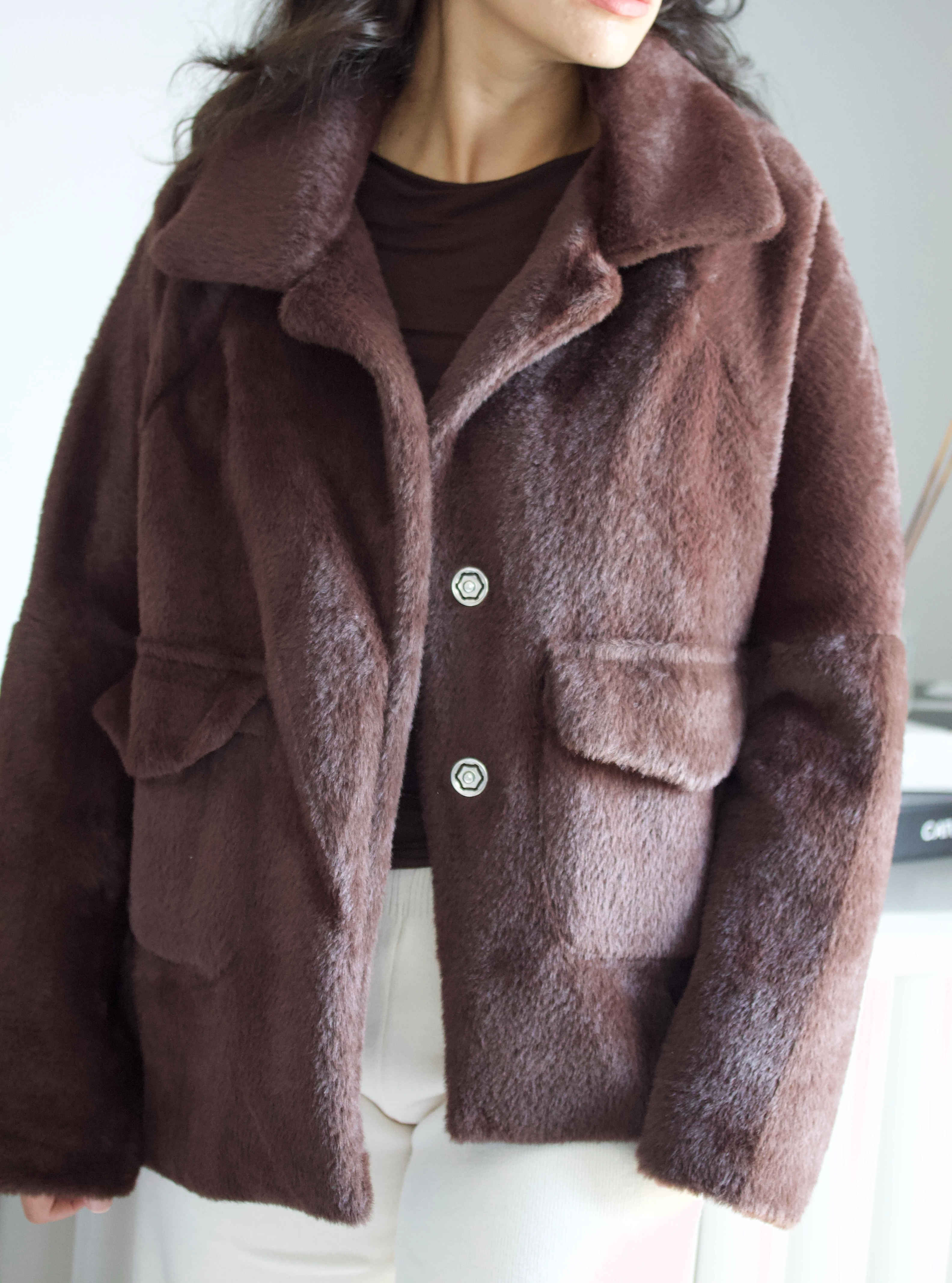 Acı Kahve Peluş Kürk Mont 