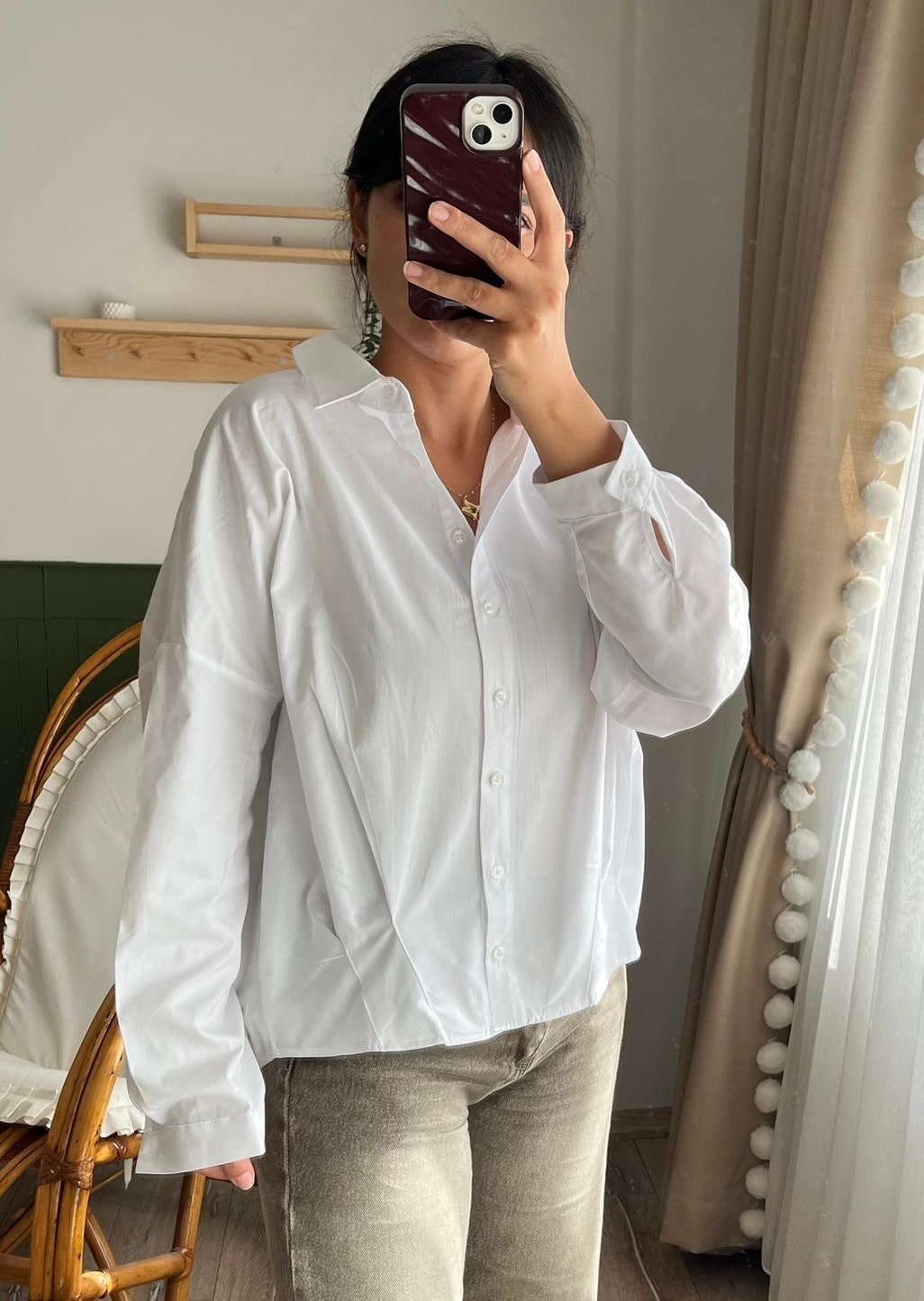 Beyaz Oversize Poplin Gömlek 