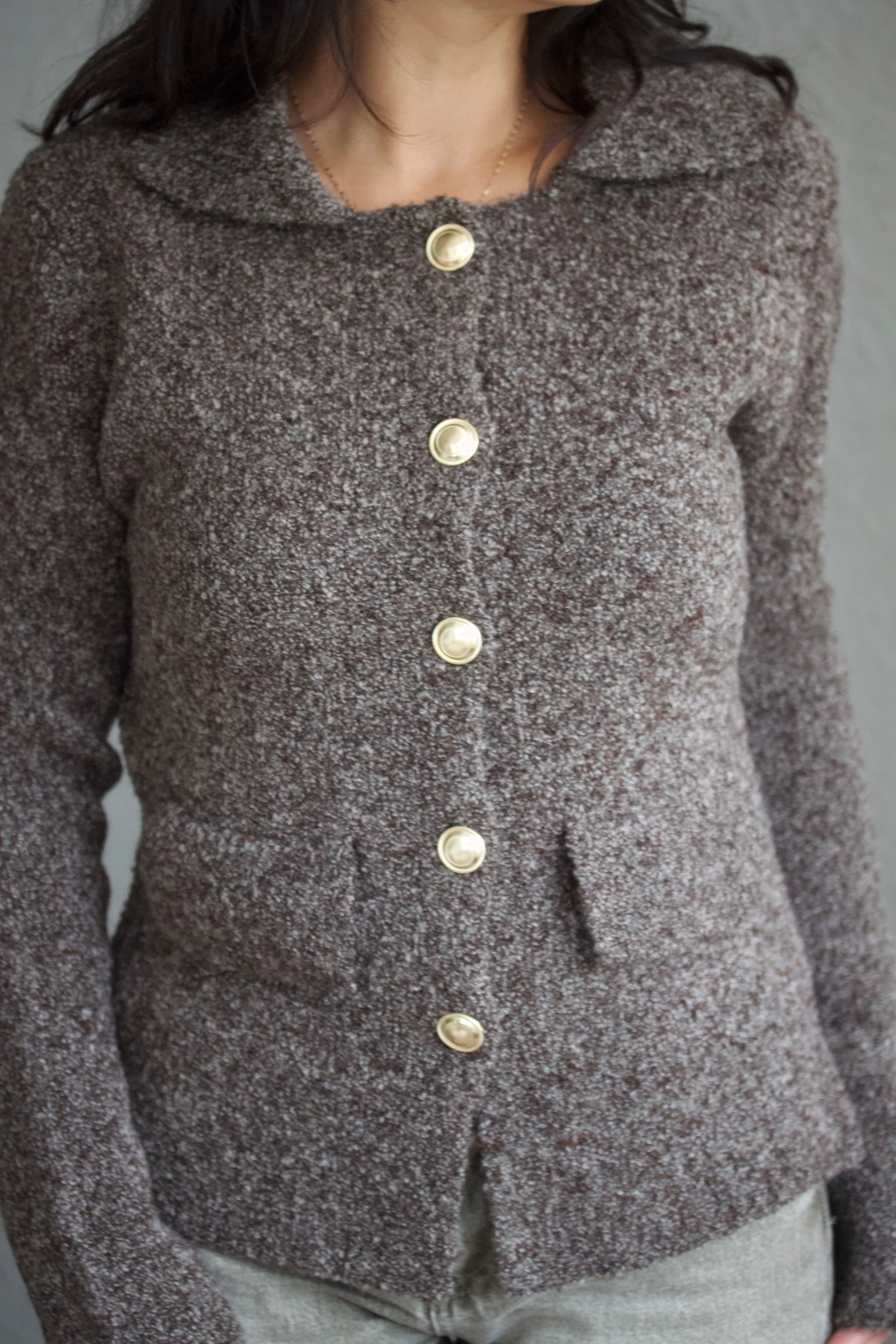 Kahve Polo Yaka Düğmeli Cep Detaylı Triko Hırka