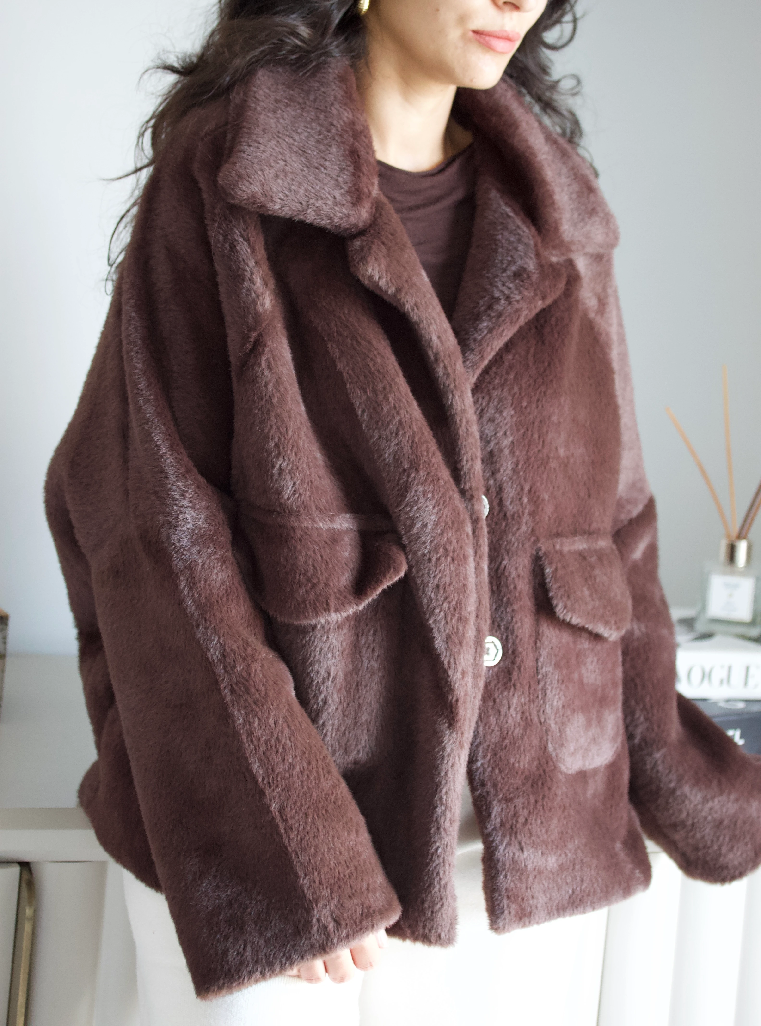 Acı Kahve Peluş Kürk Mont 