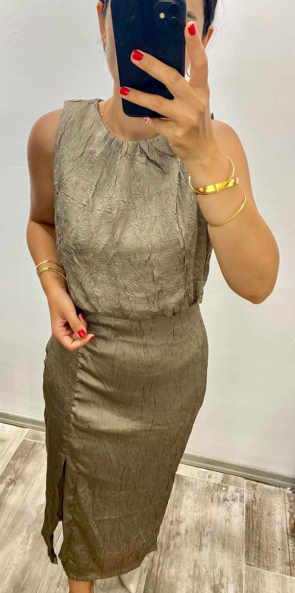 Haki Yırtmaçlı Zra Elbise 