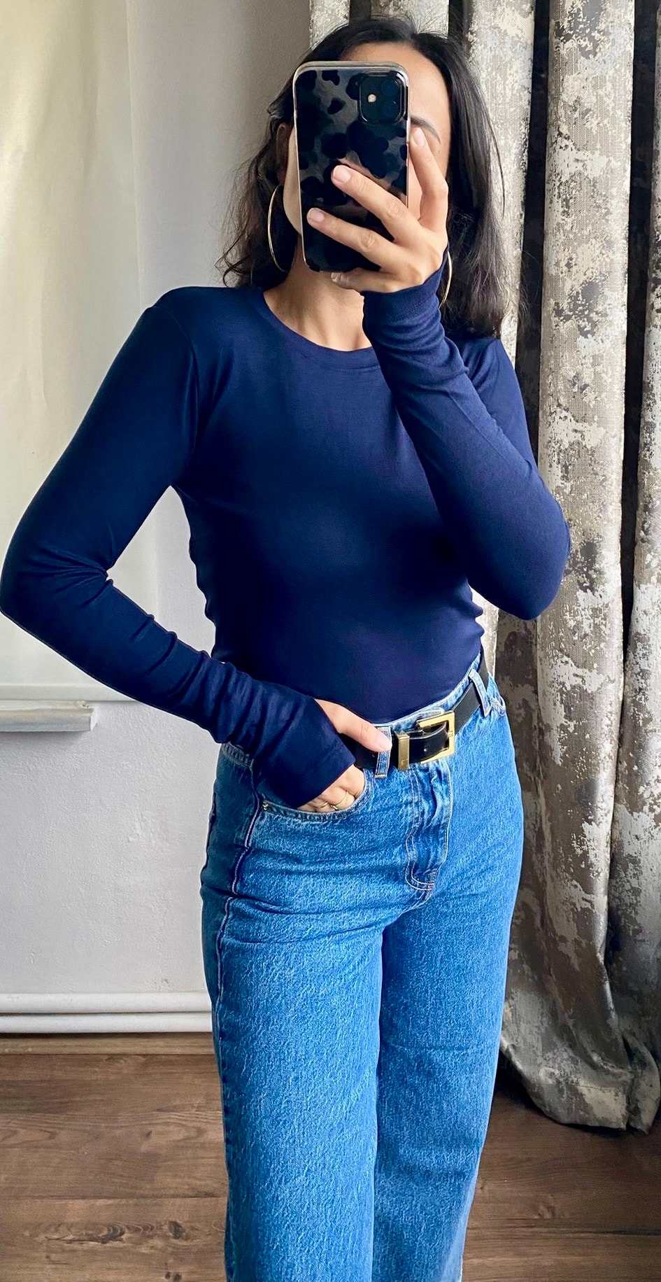 Lacivert Parmak Geçmeli Bluz