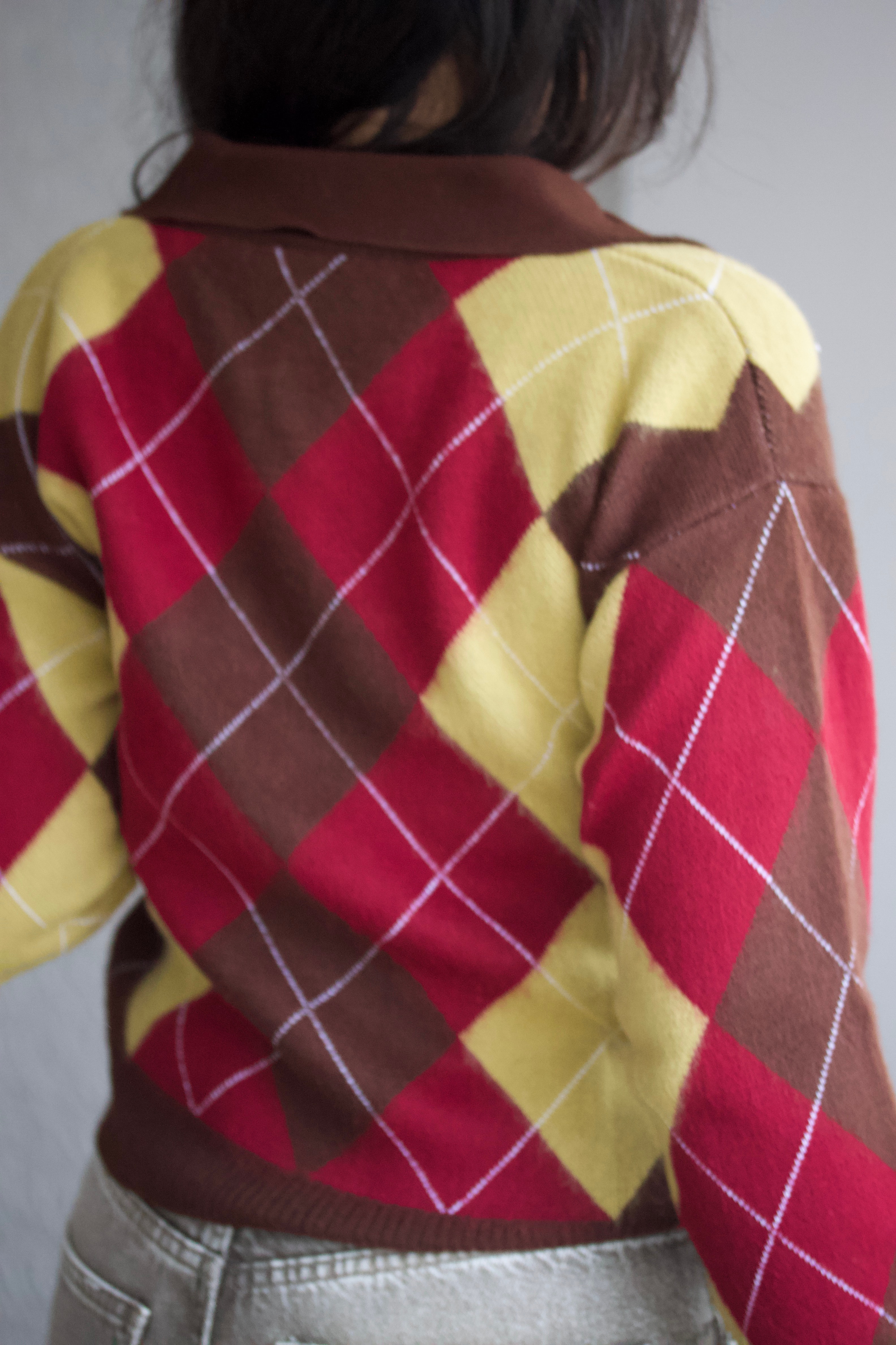 Polo Yaka Baklava Desenli Kazak