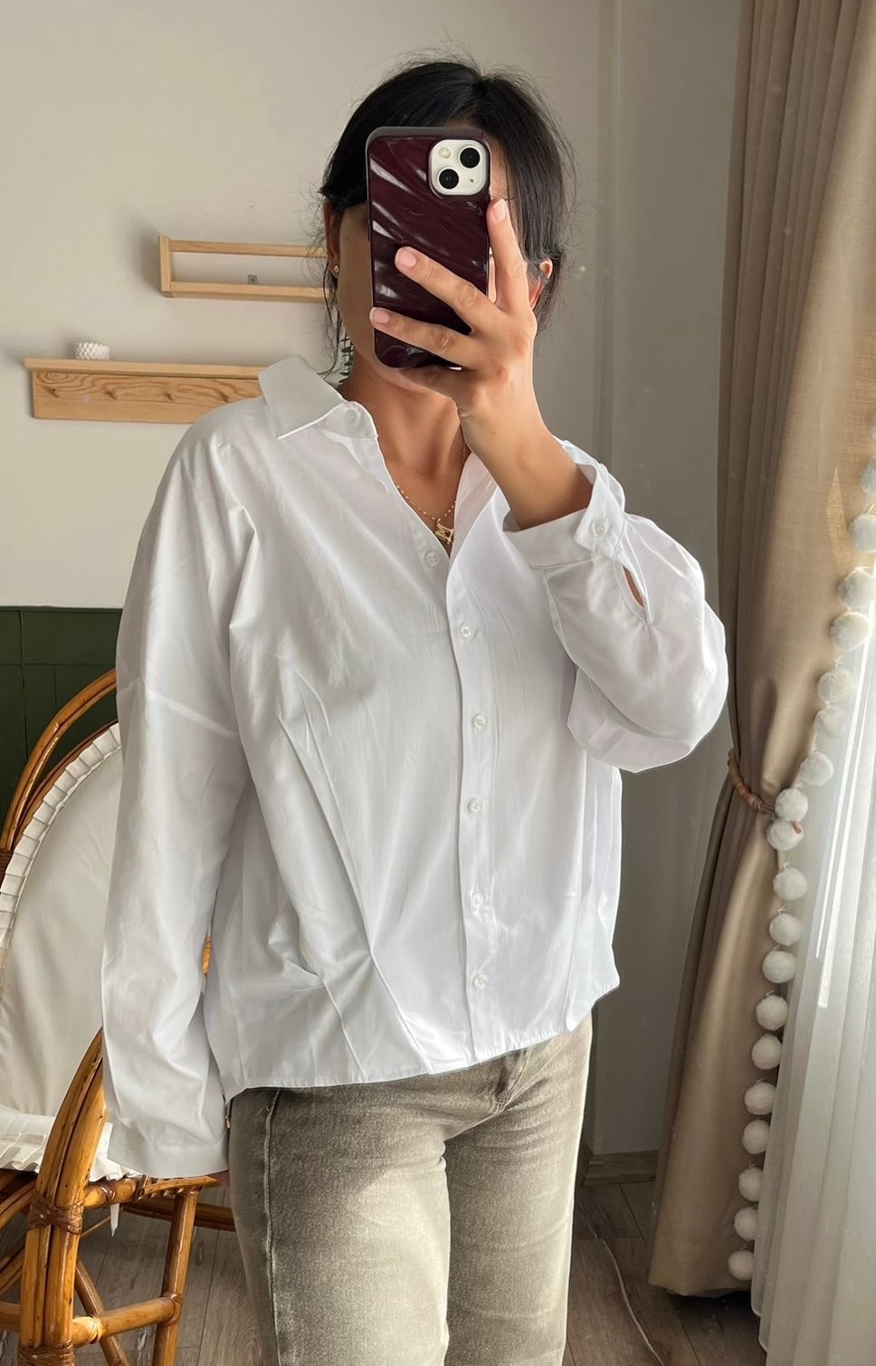 Beyaz Oversize Poplin Gömlek 