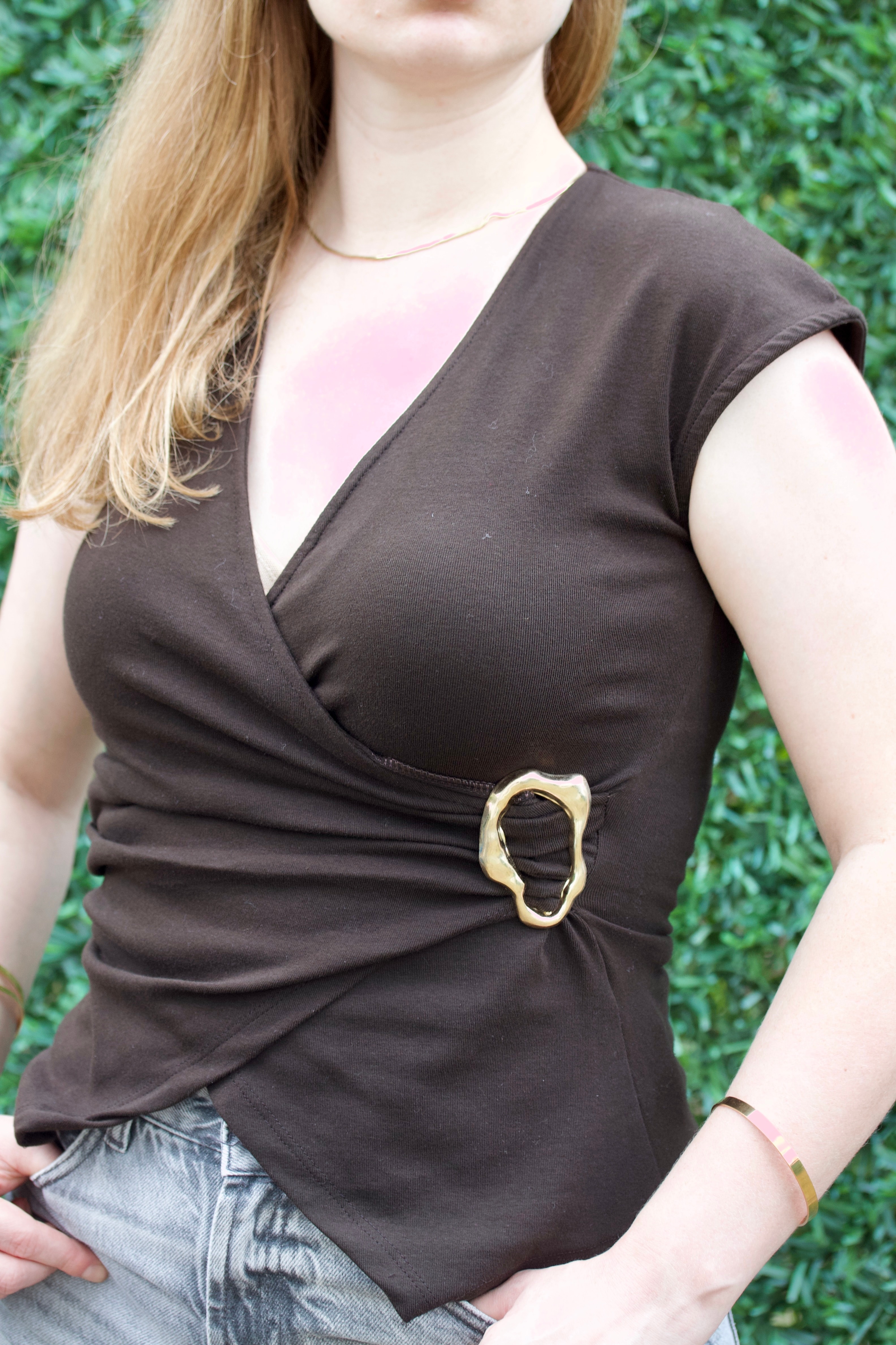 Gold Detaylı Likralı Bluz 