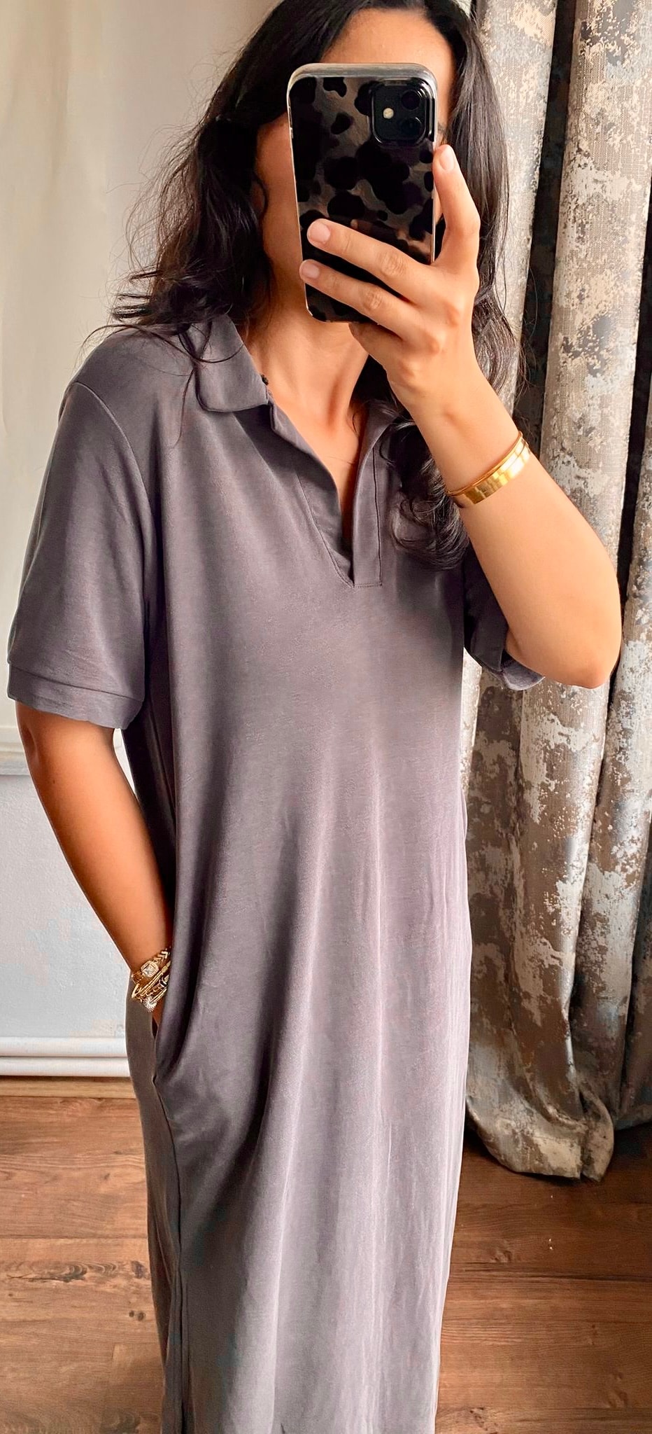 Kahve Polo Yaka Elbise 