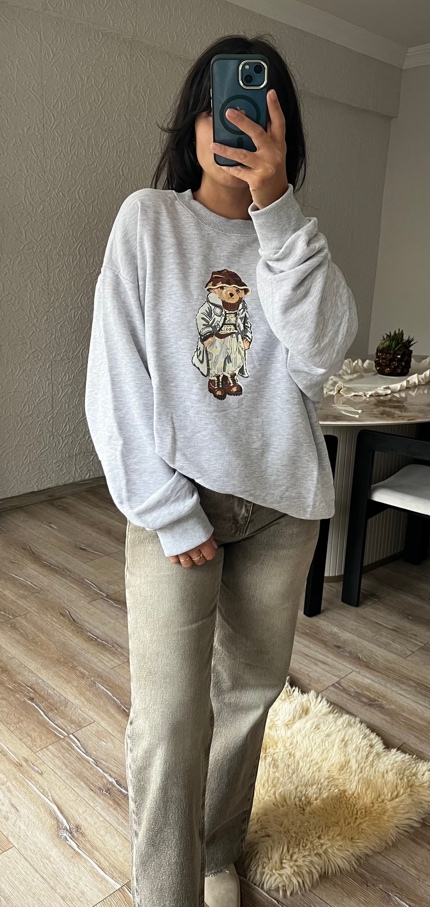 Baskılı Gri Sweatshirt 