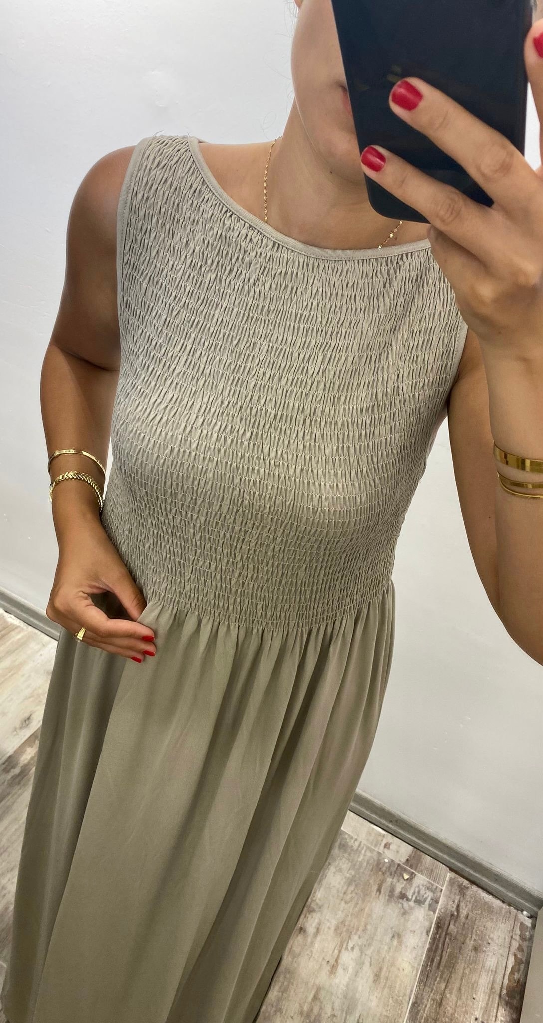 Krem Rengi Gipeli Maxi Boy Elbise