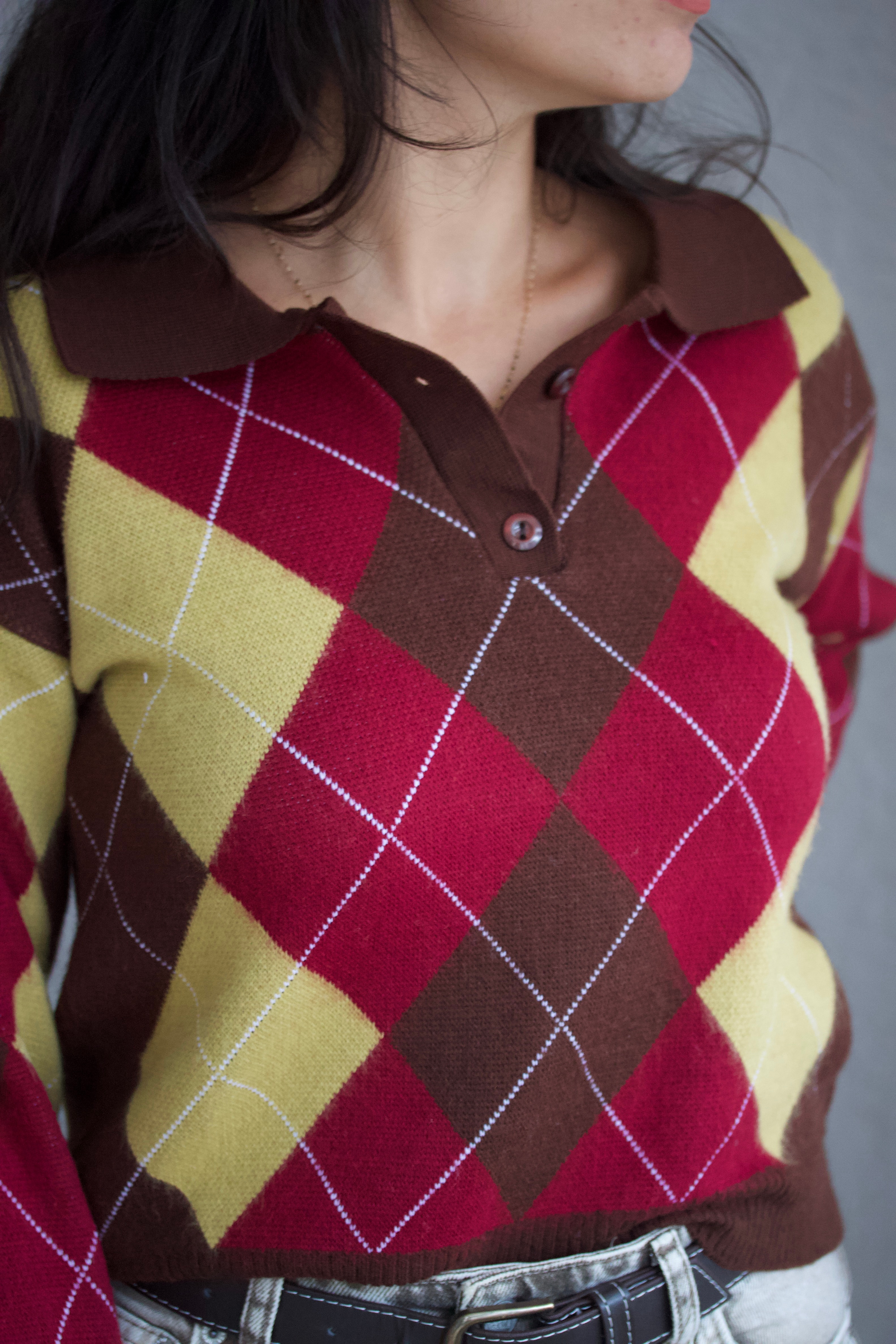 Polo Yaka Baklava Desenli Kazak