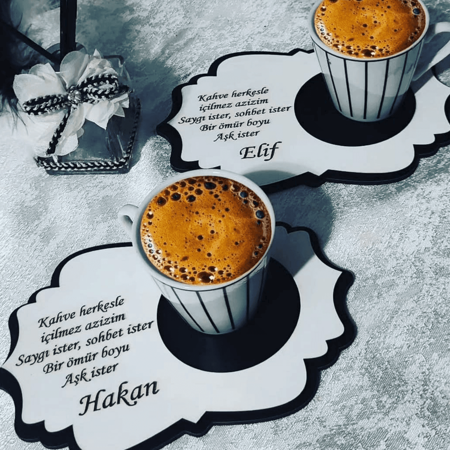 2'li Özelleştirilebilir Kahve Altlığı Sunumluk Dekoratif