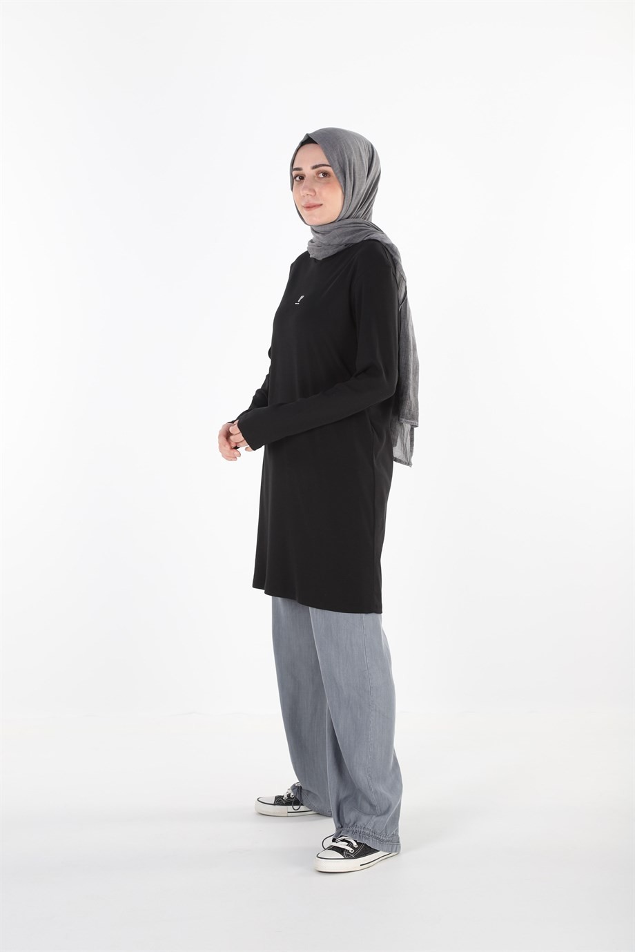 1455_Baskılı Taşlı Tesettür Tunik