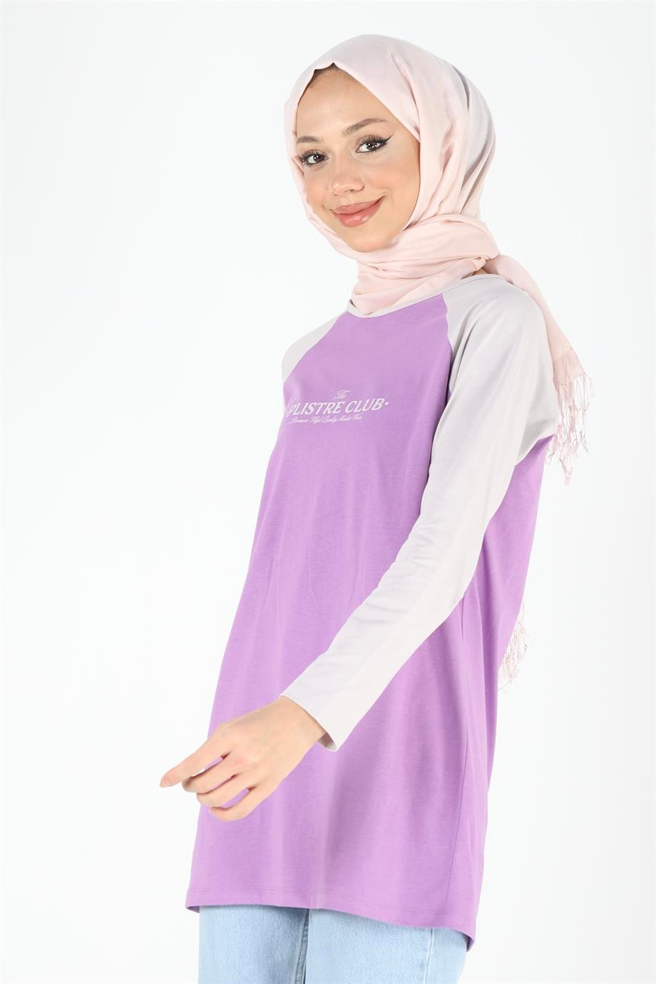 2097_Baskılı Reglan Kollu Örme Tesettür Tunik