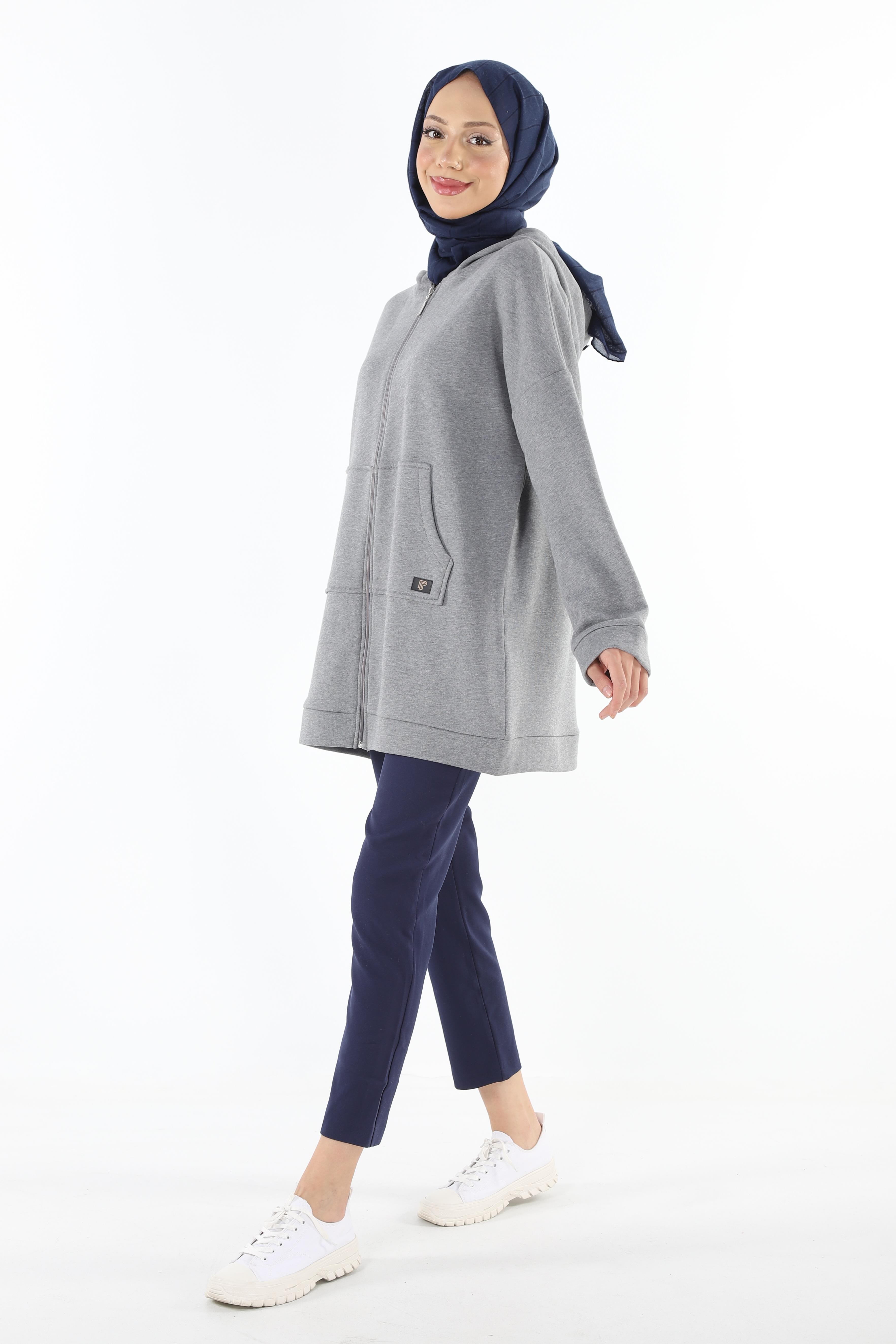 1929_Fermuarlı Tesettür Sweatshirt