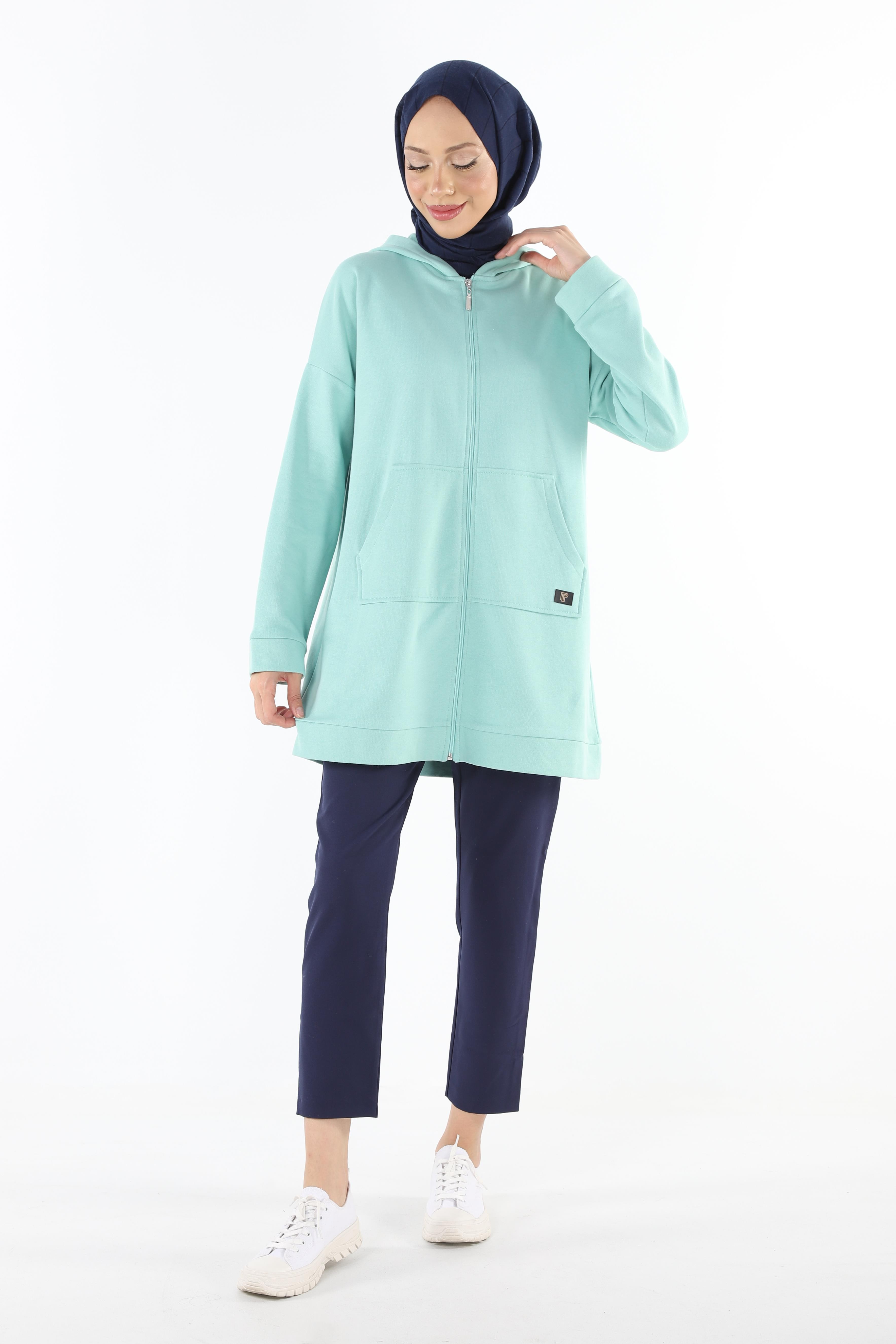 1929_Fermuarlı Tesettür Sweatshirt