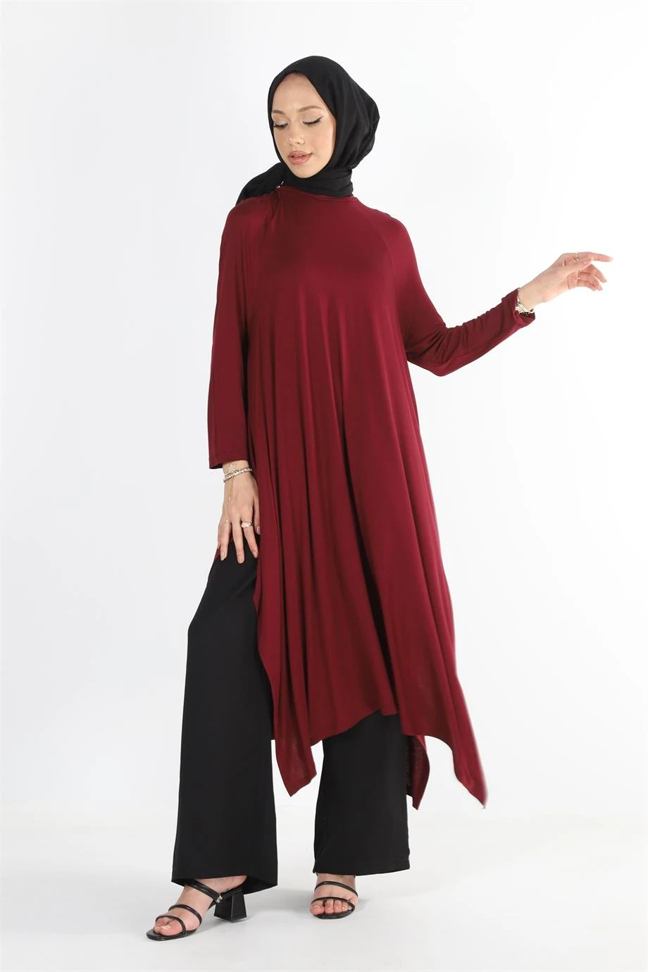 1220_Asimetrik Kesim Plistre Tesettür Tunik