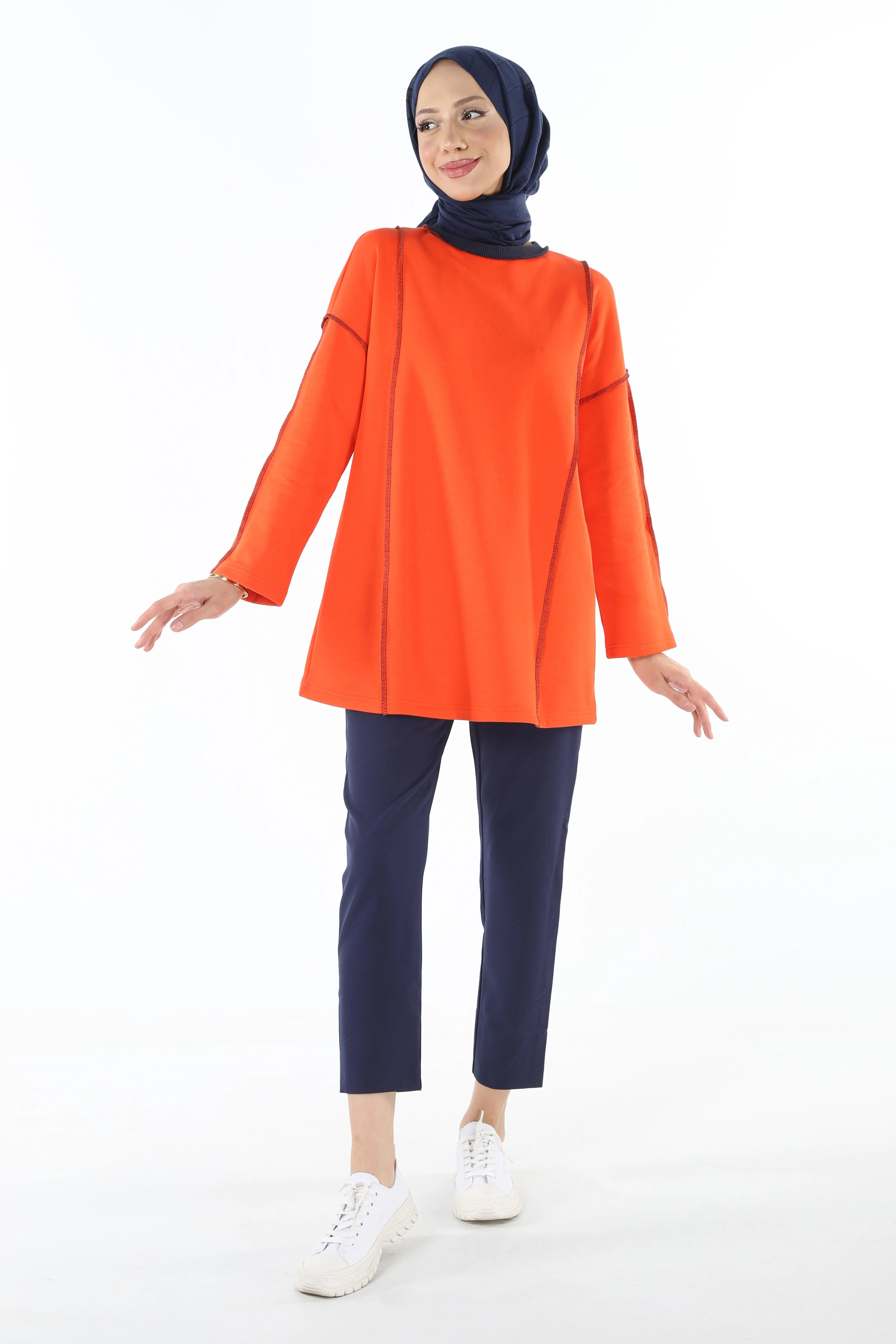 2229_Şardonlu Karyoka Dikişli Basic Tesettür Sweatshirt