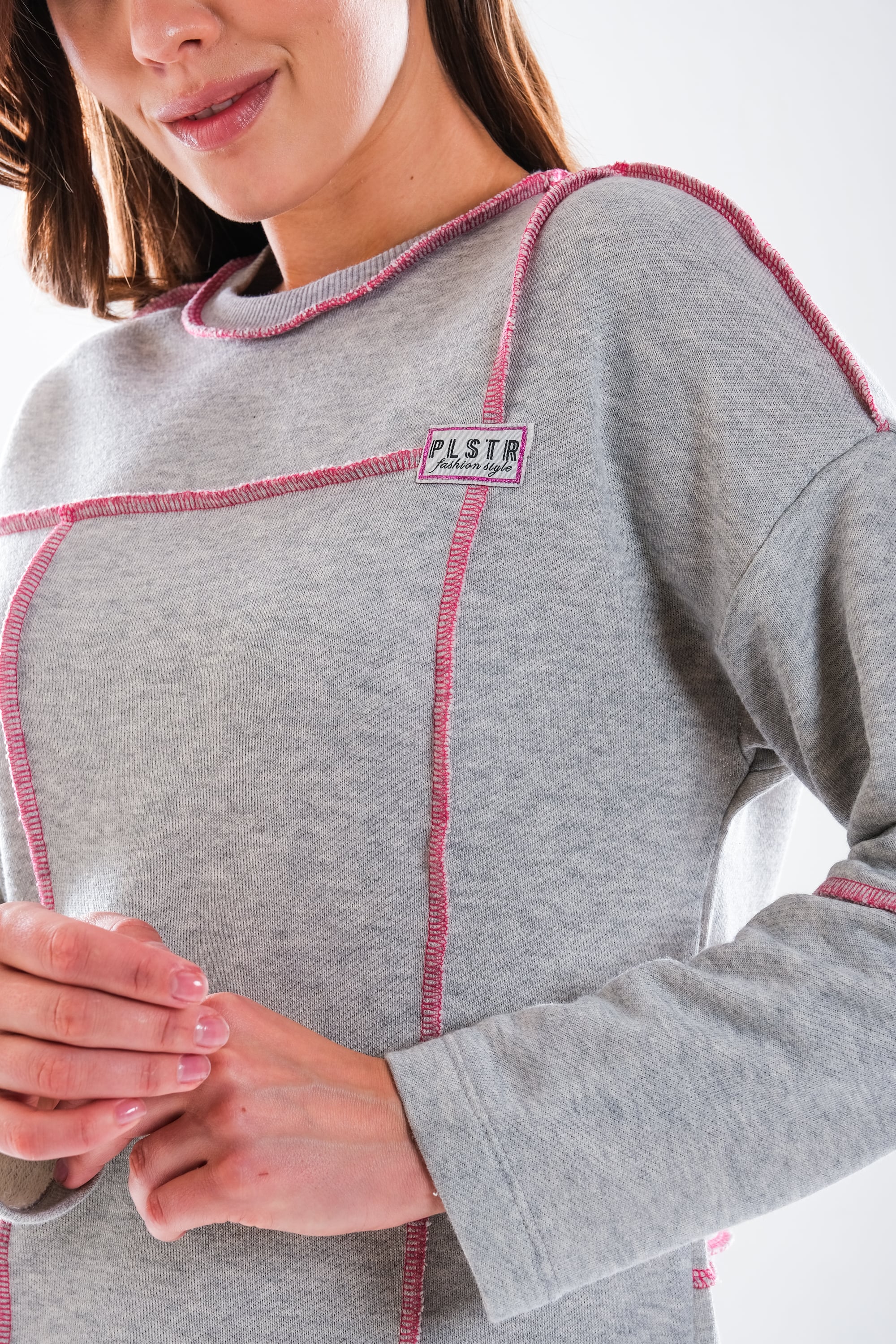 2278_Kadın Tesettür Homewear Eşofman Takımı – Bisiklet Yaka Sweat, Dikiş Detaylı, Havuç Fit Alt, 85 cm Tunik Boy