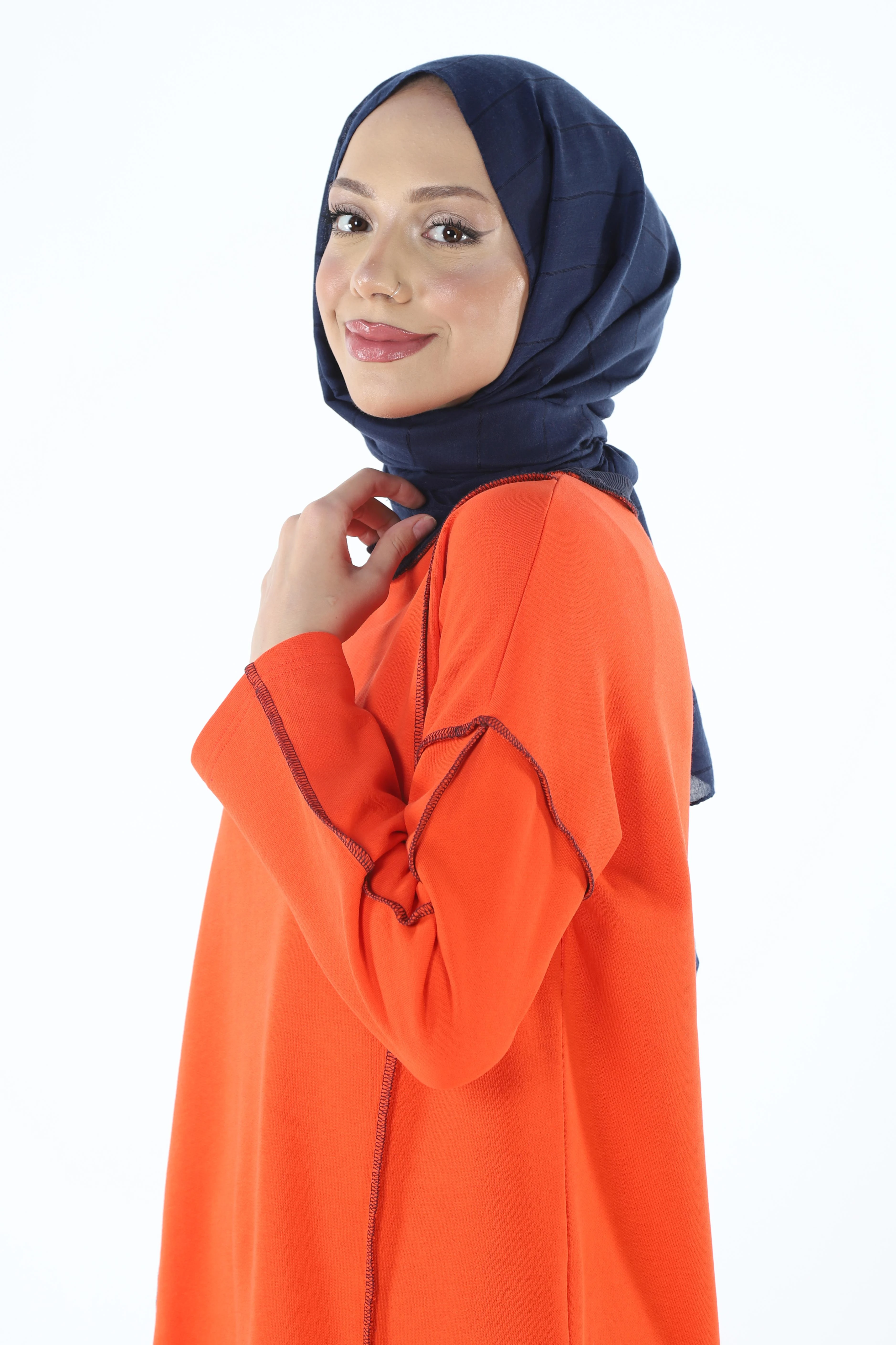 2229_Şardonlu Karyoka Dikişli Basic Tesettür Sweatshirt