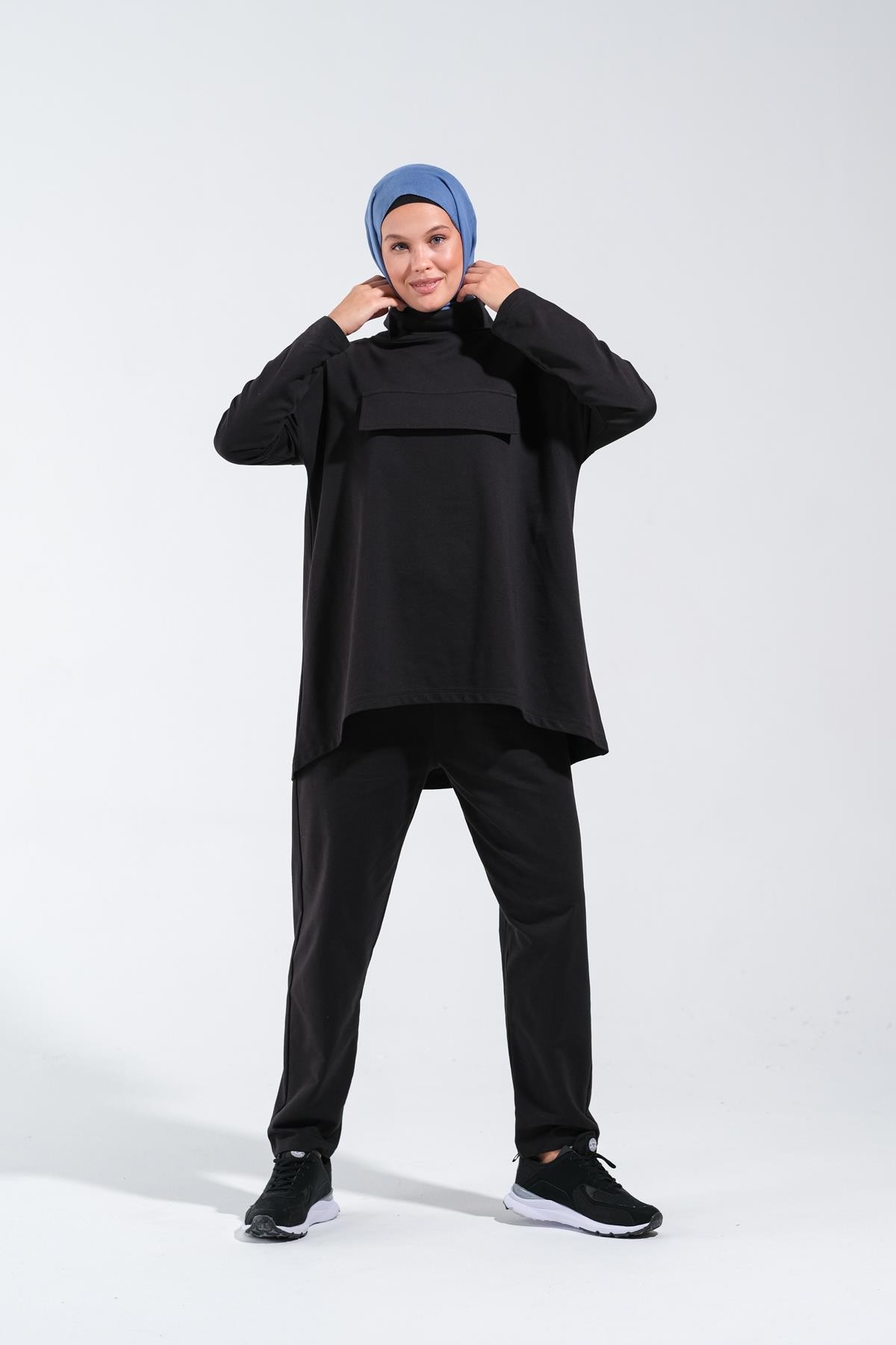 2232_İnterlok Siyah Modern Tasarımlı Eşofman Takımı