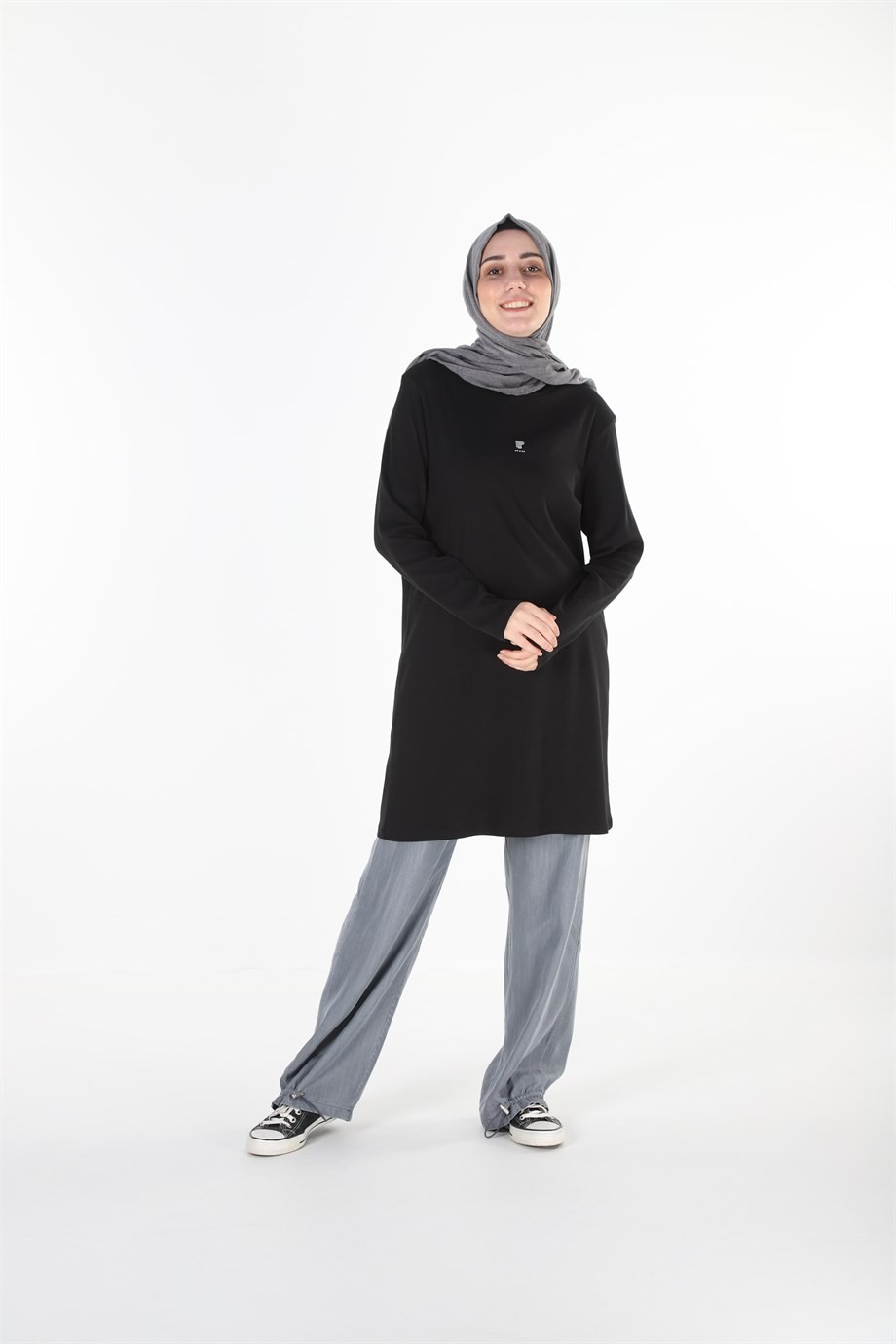 1455_Baskılı Taşlı Tesettür Tunik