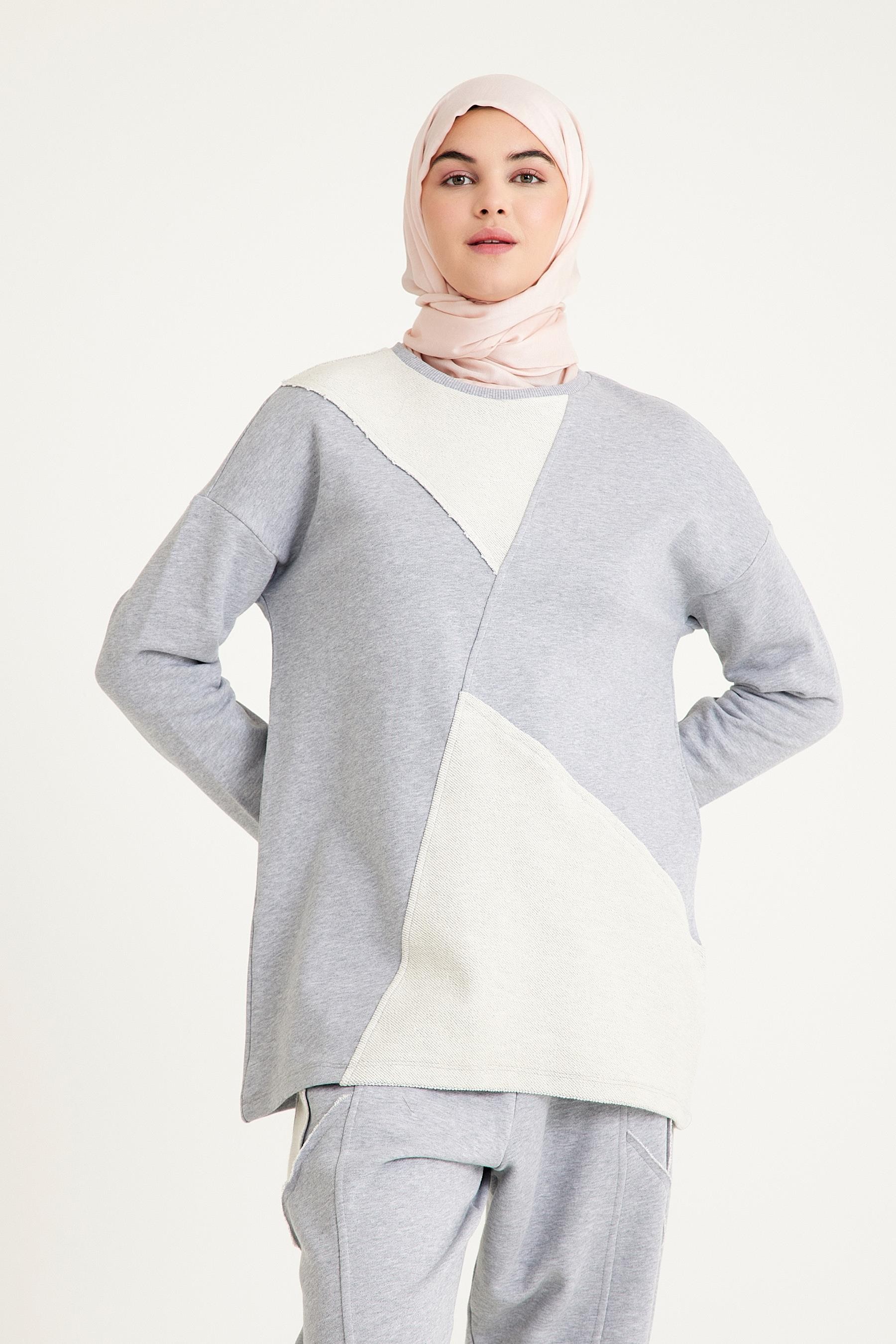 2228_Dikiş Detaylı Oversize Eşofman Tesettür Takım
