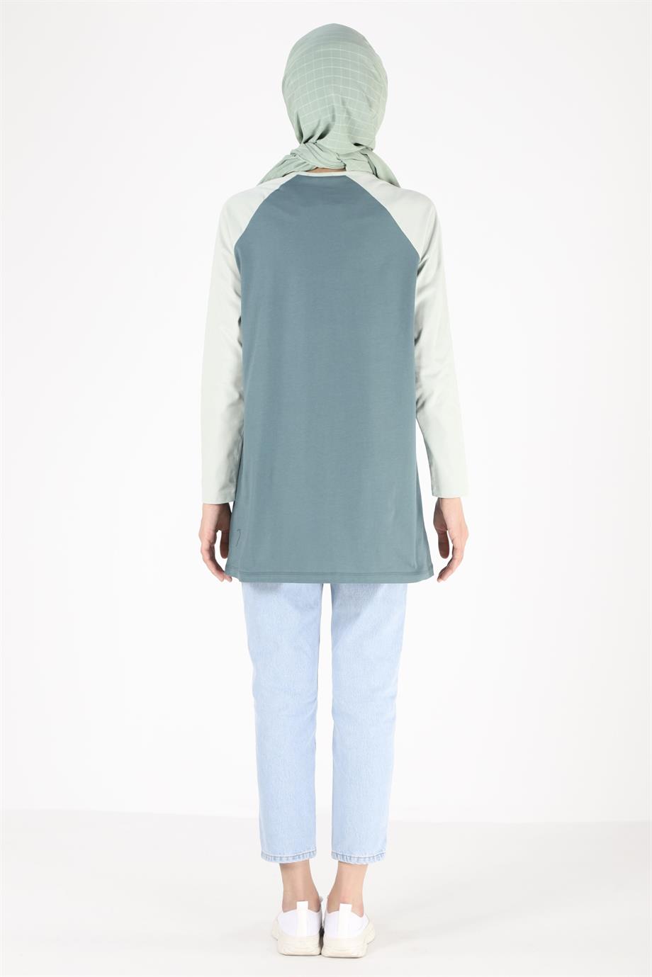 2097_Baskılı Reglan Kollu Örme Tesettür Tunik