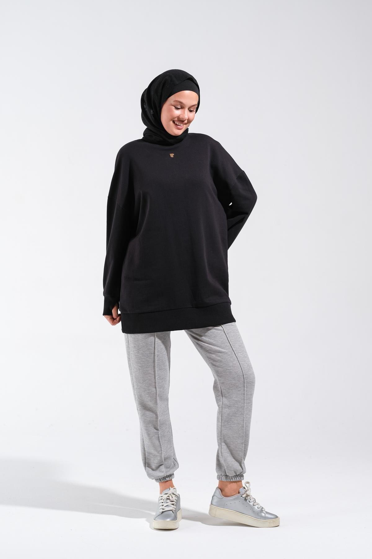 2225_Oversize Bisiklet Yakalı Sweatshirt