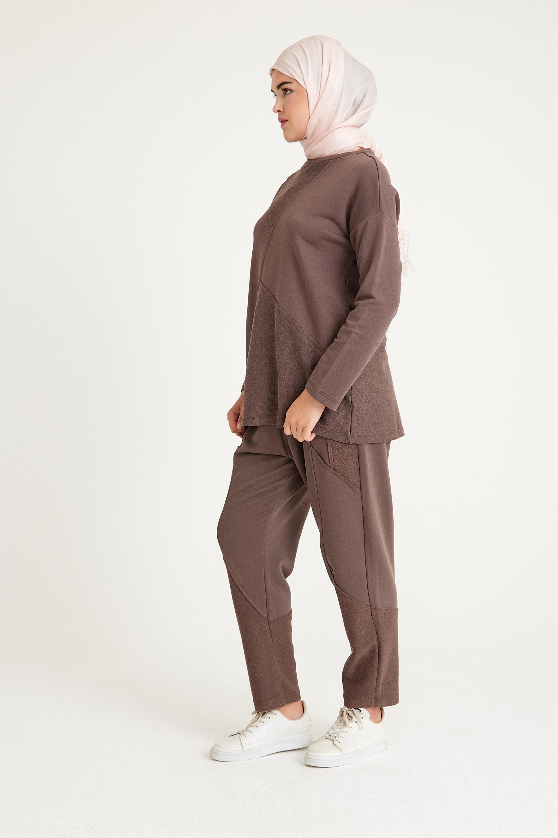 2228_Dikiş Detaylı Oversize Eşofman Tesettür Takım