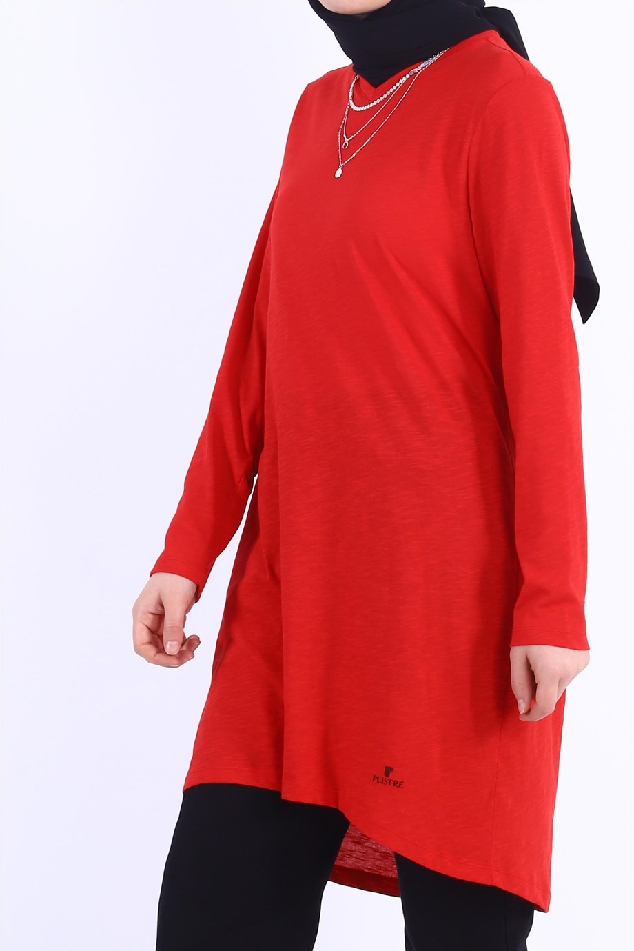 1875_Plistre Baskılı Basic Tesettür Tunik
