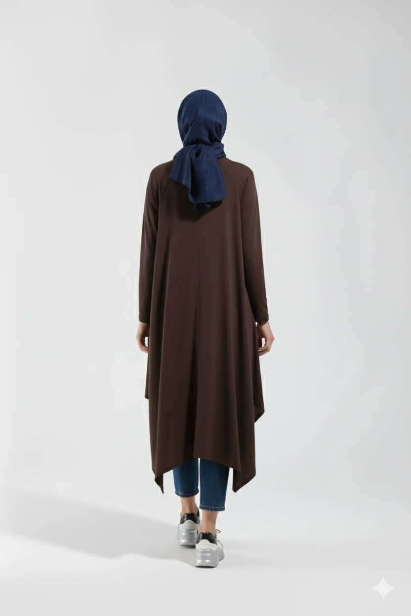 1220_Asimetrik Kesim Plistre Tesettür Tunik