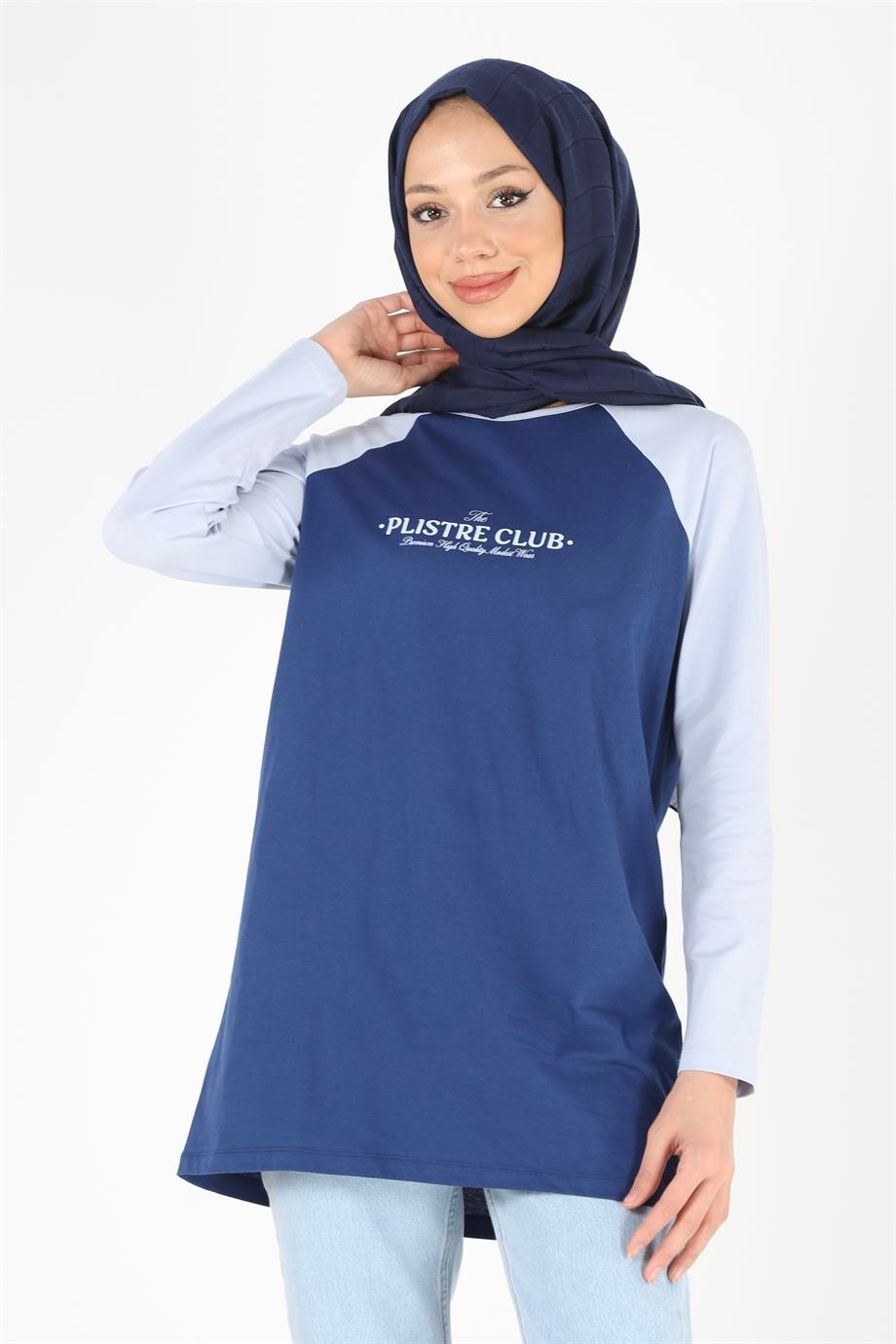 2097_Baskılı Reglan Kollu Örme Tesettür Tunik
