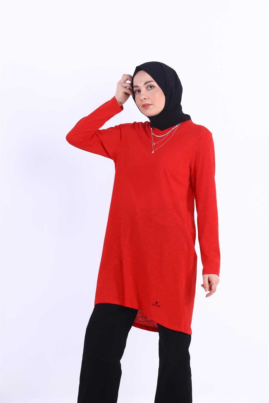 1875_Plistre Baskılı Basic Tesettür Tunik
