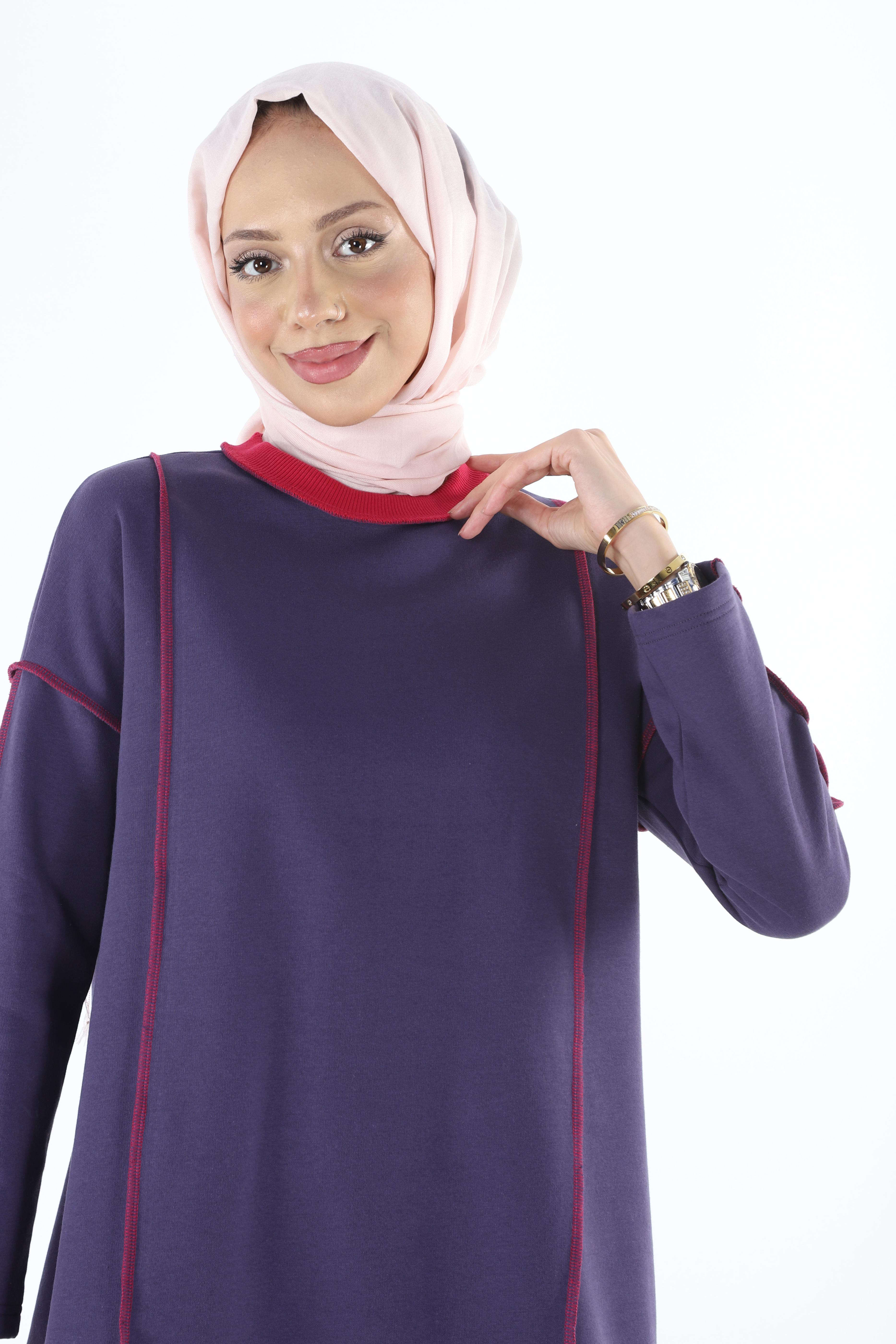 2229_Şardonlu Karyoka Dikişli Basic Tesettür Sweatshirt