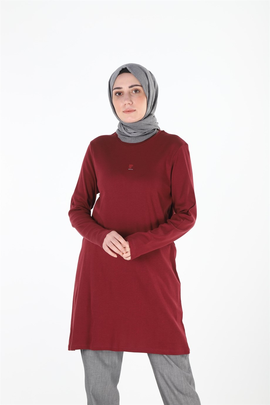 1455_Baskılı Taşlı Tesettür Tunik