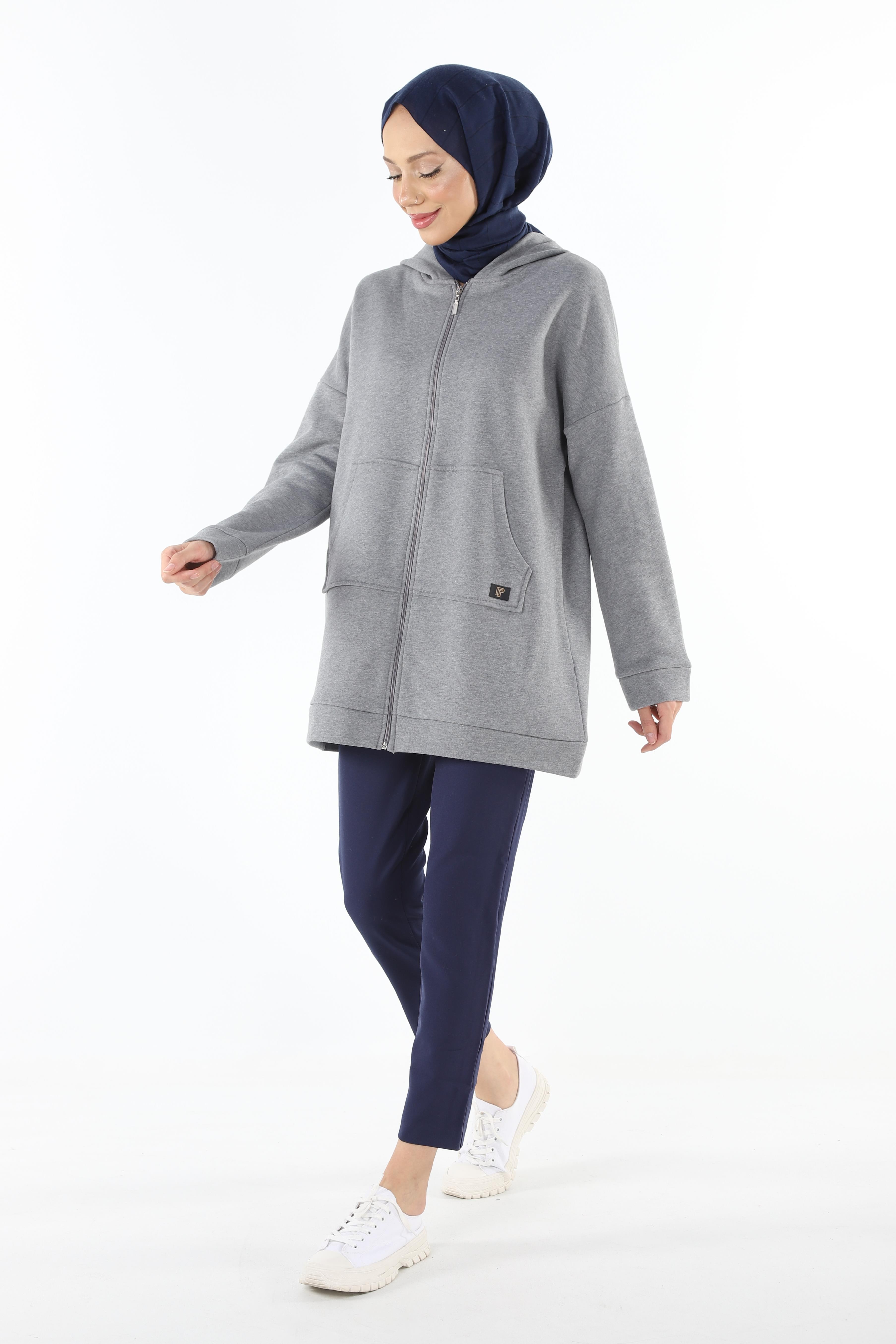1929_Fermuarlı Tesettür Sweatshirt