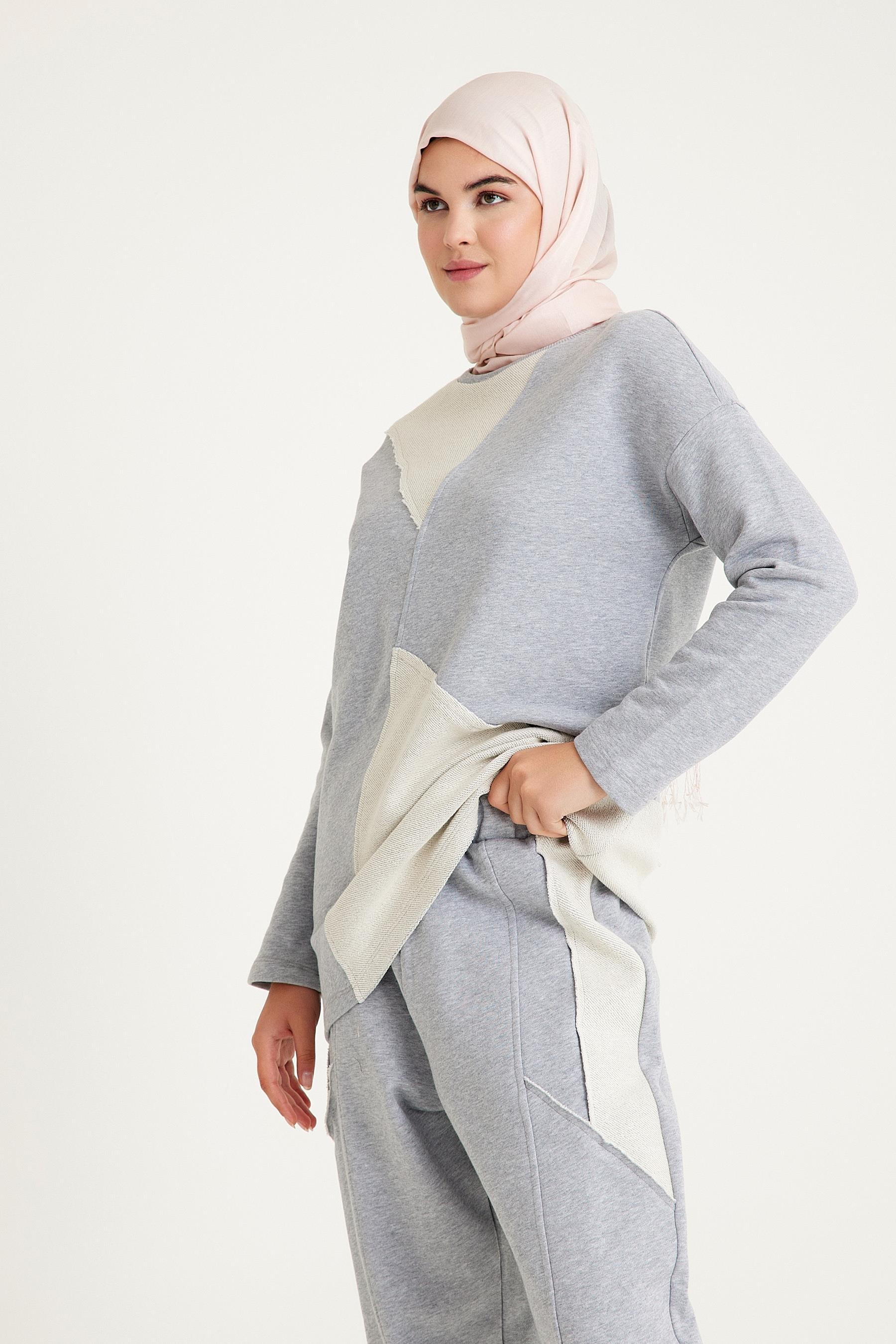 2228_Dikiş Detaylı Oversize Eşofman Tesettür Takım