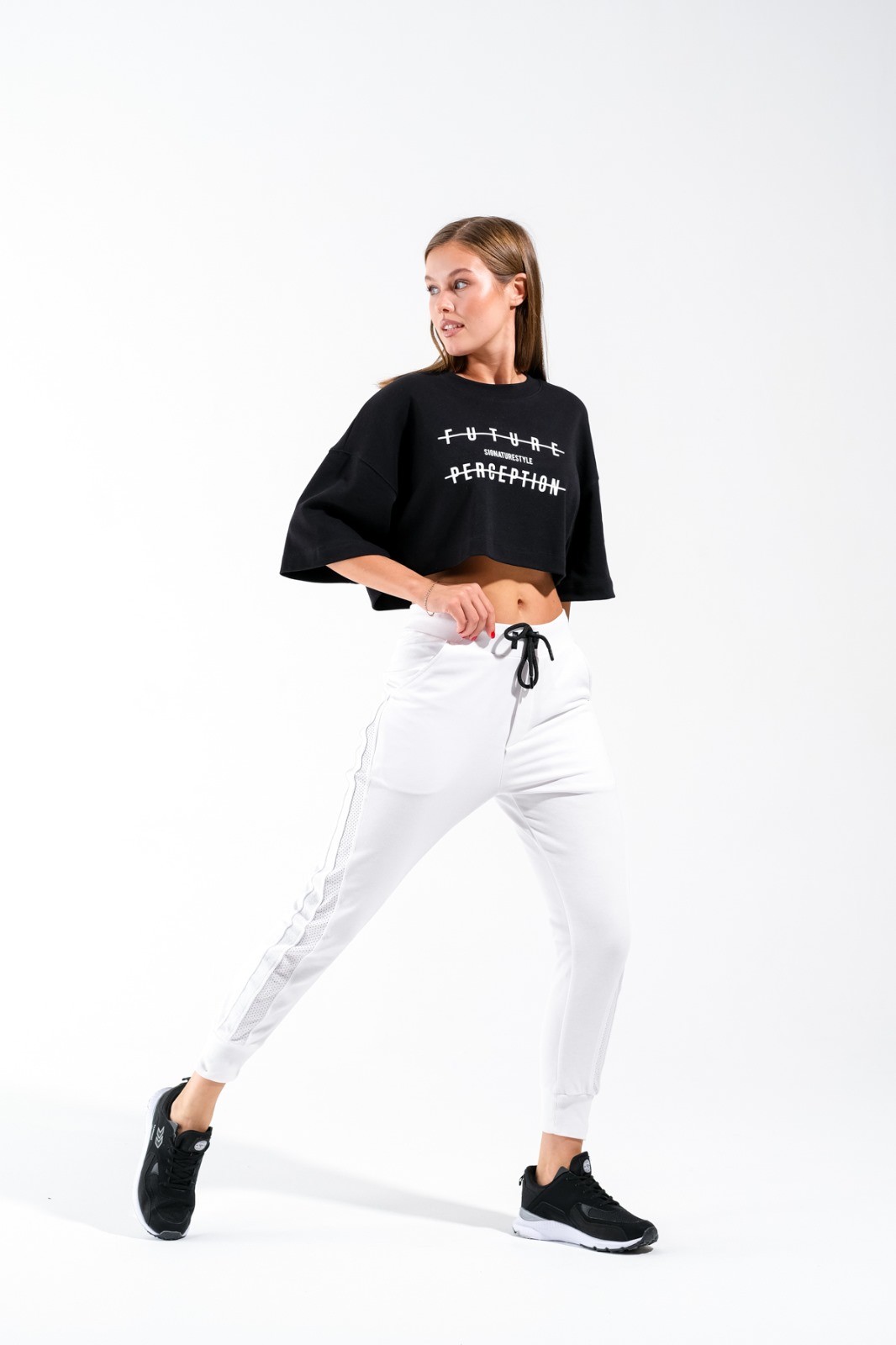 724106_Kadın Oversize Geniş Kalıp Baskılı Crop Boy Kısa Kollu Sportif Tshirt