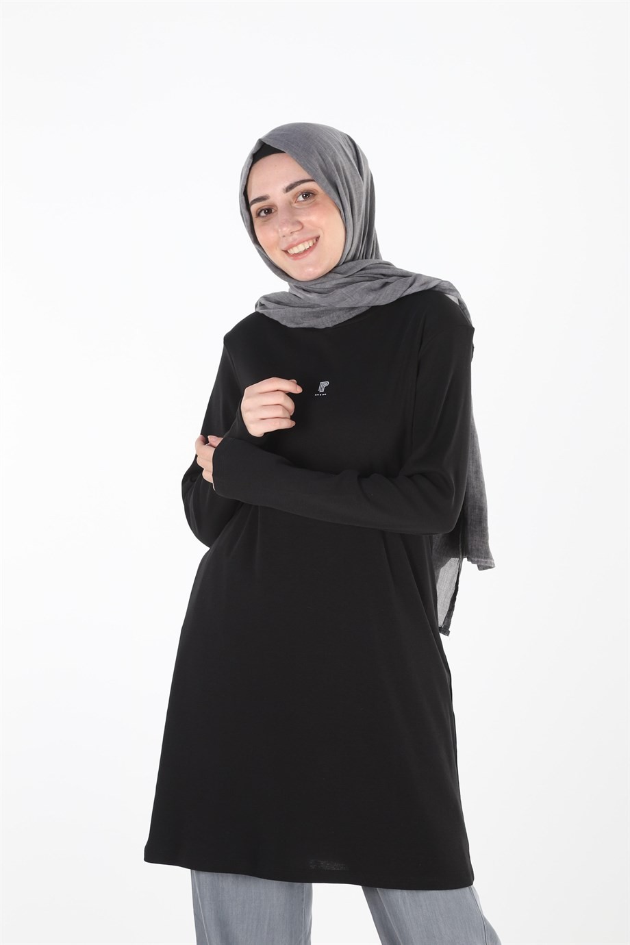 1455_Baskılı Taşlı Tesettür Tunik