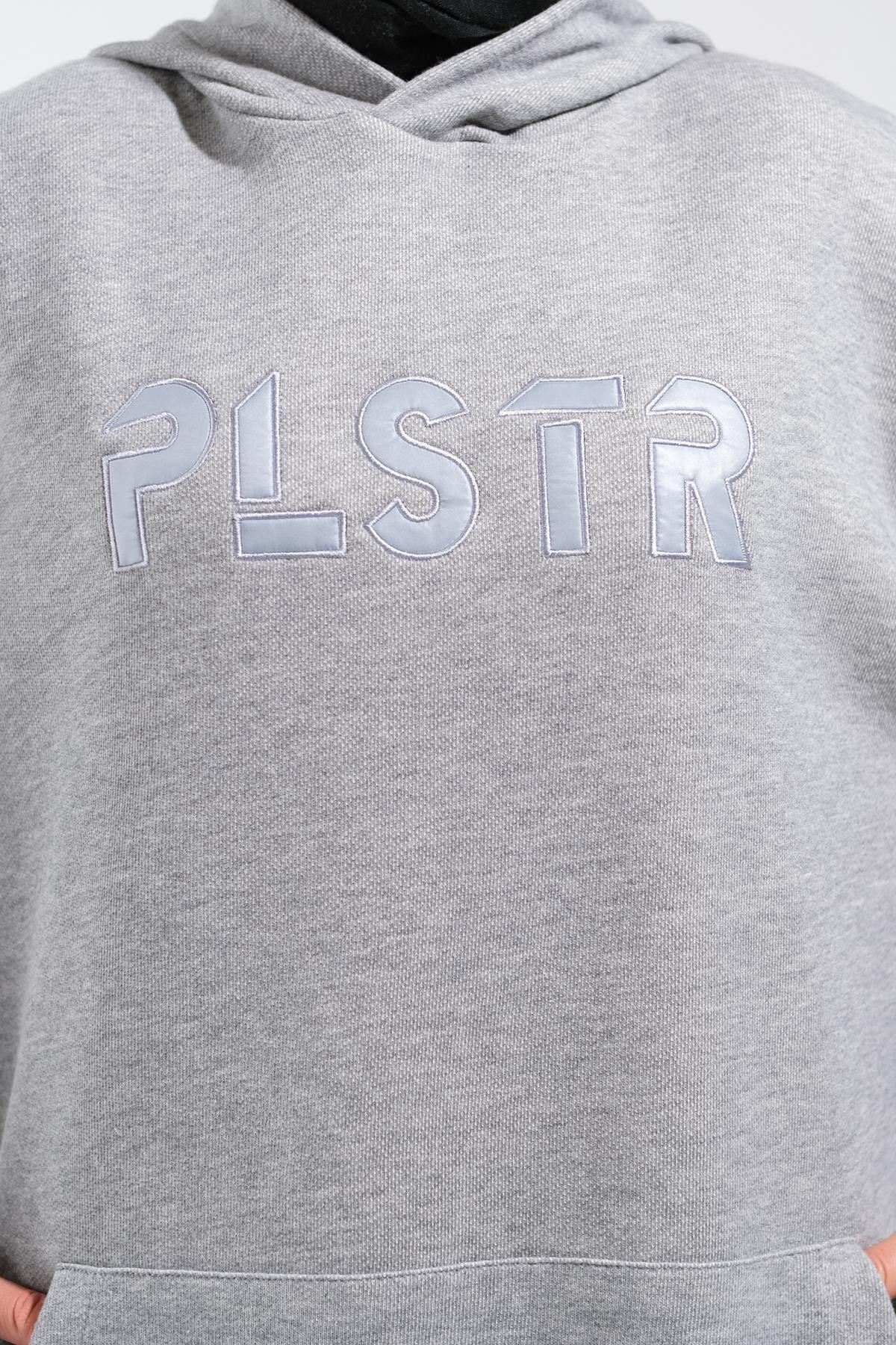 1596_Plistre Nakışlı Oversize Tesettür Sweatshirt Uzun ve Büyük Kalıp