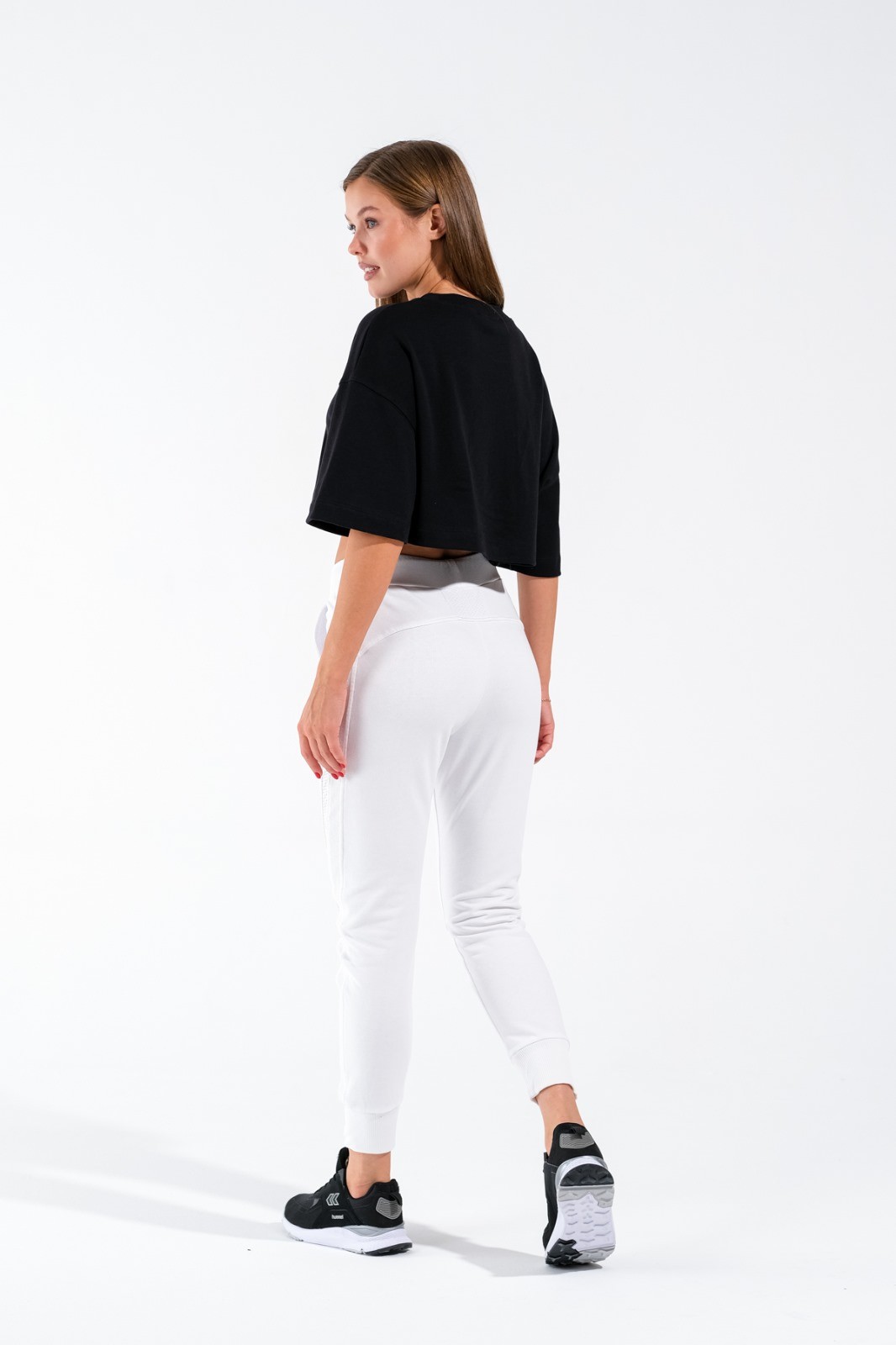 724106_Kadın Oversize Geniş Kalıp Baskılı Crop Boy Kısa Kollu Sportif Tshirt